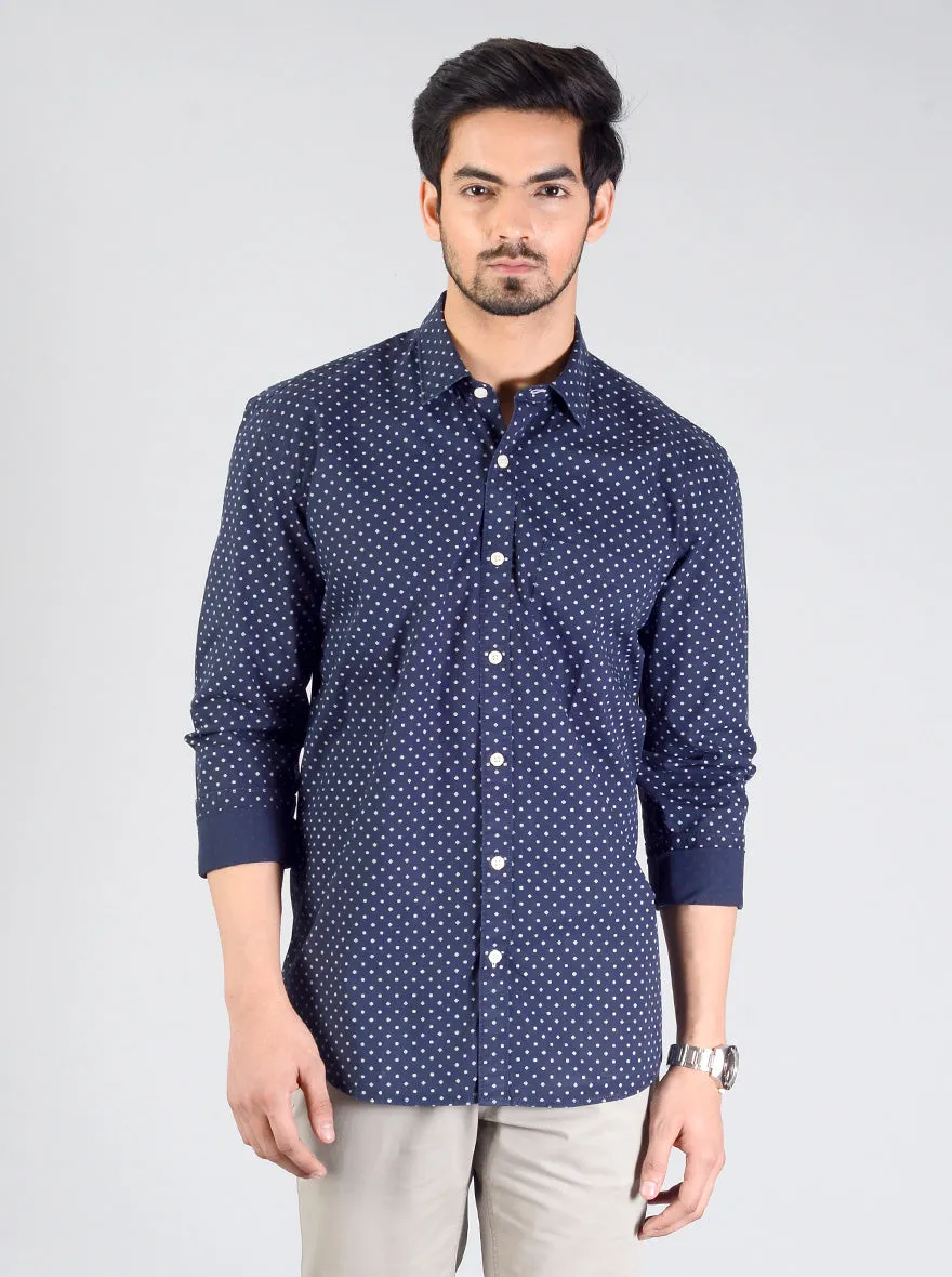 Dark Blue Printed Smart Fit Casual Shirt | Greenfibre