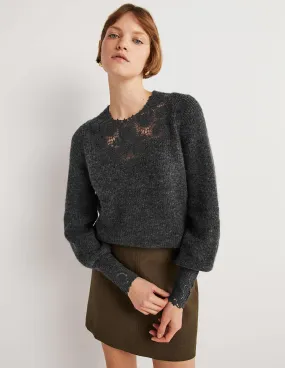 Detail Fluffy Jumper-Charcoal Melange Embroidery