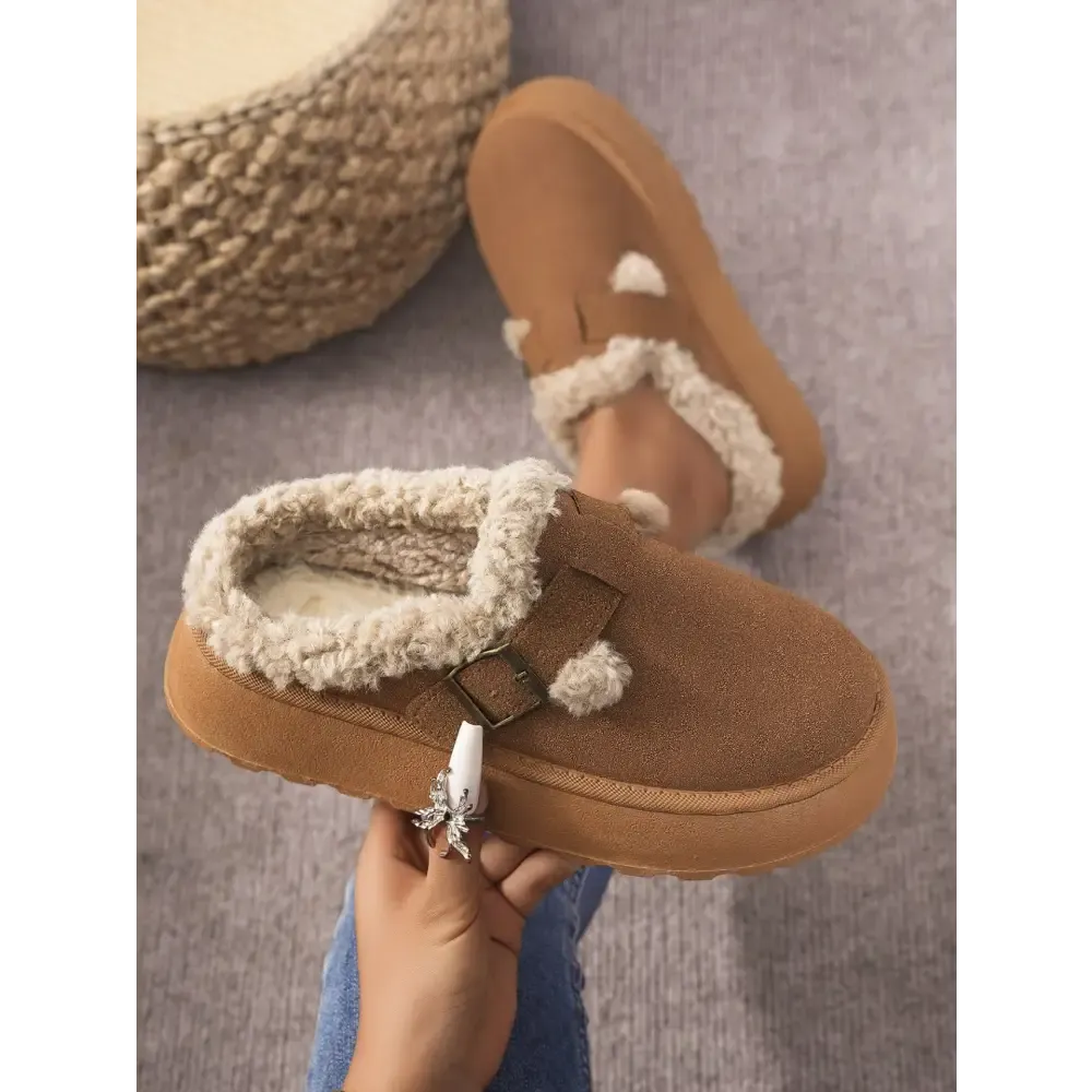 Elevate Your Luxe Look with Thermal Fuzzy Buckle Platform Slippers