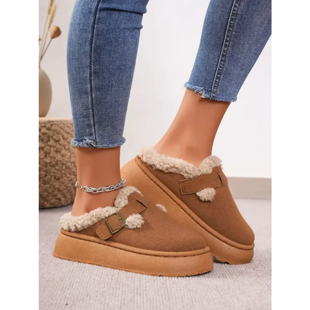 Elevate Your Luxe Look with Thermal Fuzzy Buckle Platform Slippers