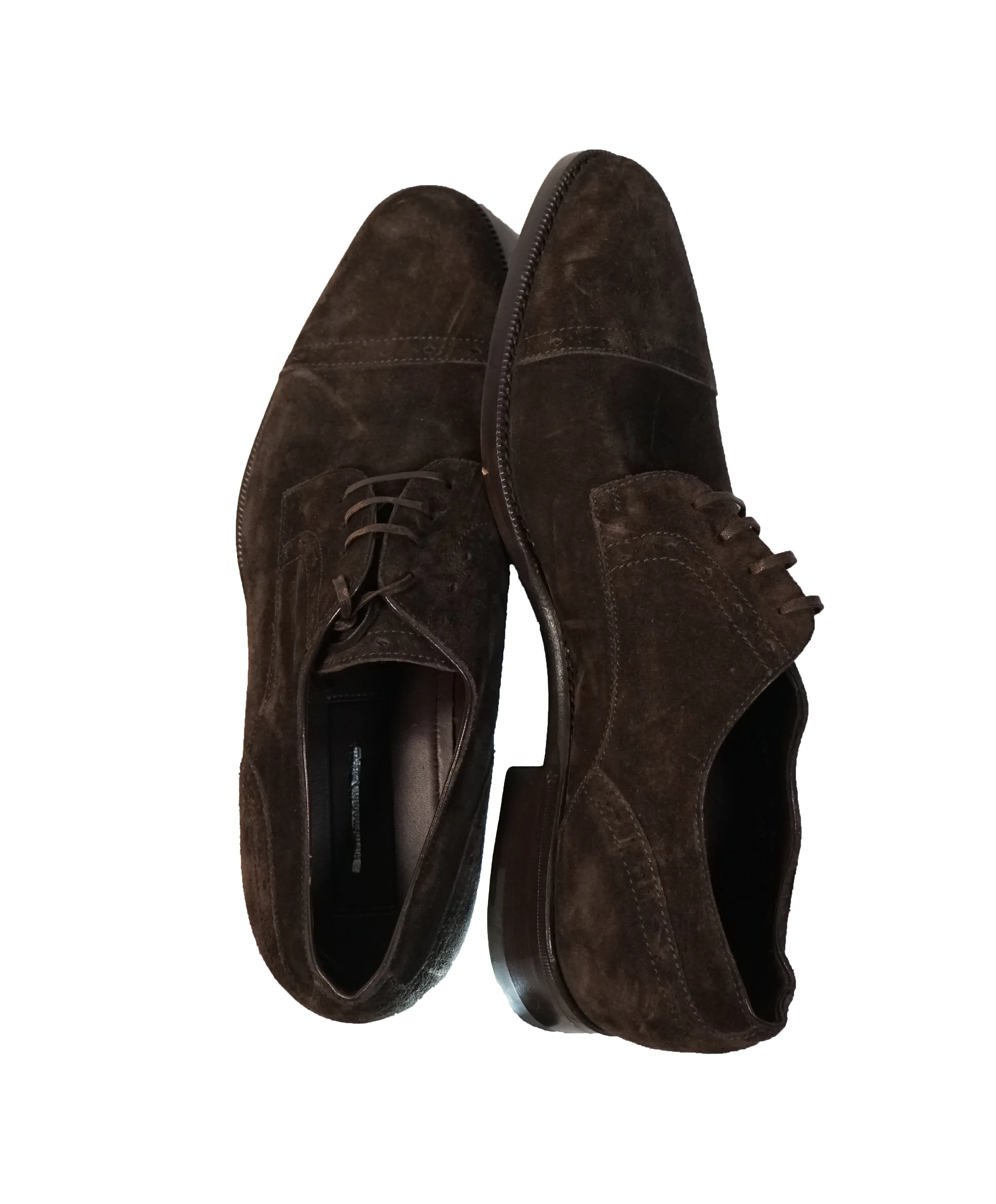 ERMENEGILDO ZEGNA - Brown Suede Round Toe Cap-Toe Oxfords - 8