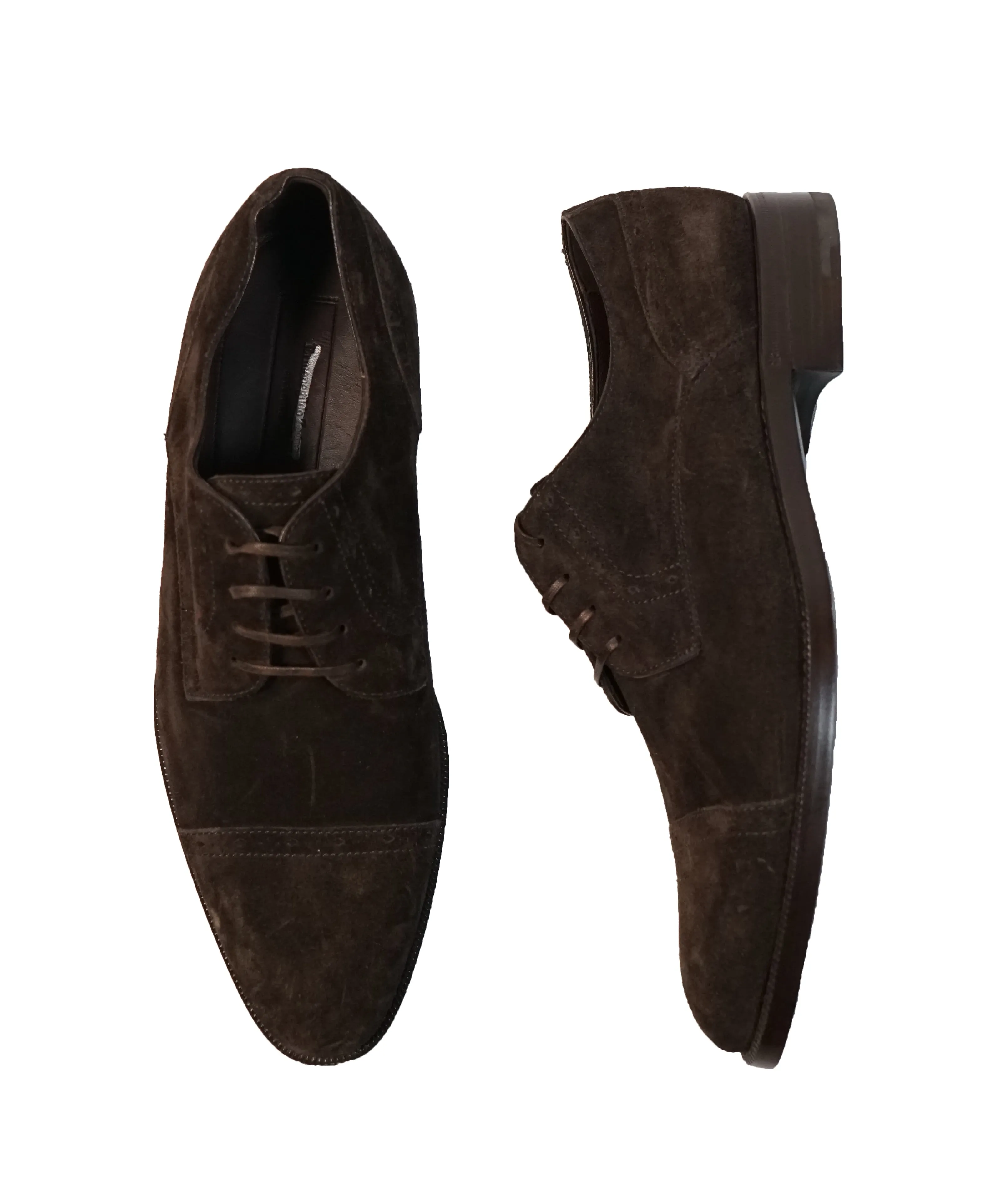 ERMENEGILDO ZEGNA - Brown Suede Round Toe Cap-Toe Oxfords - 8