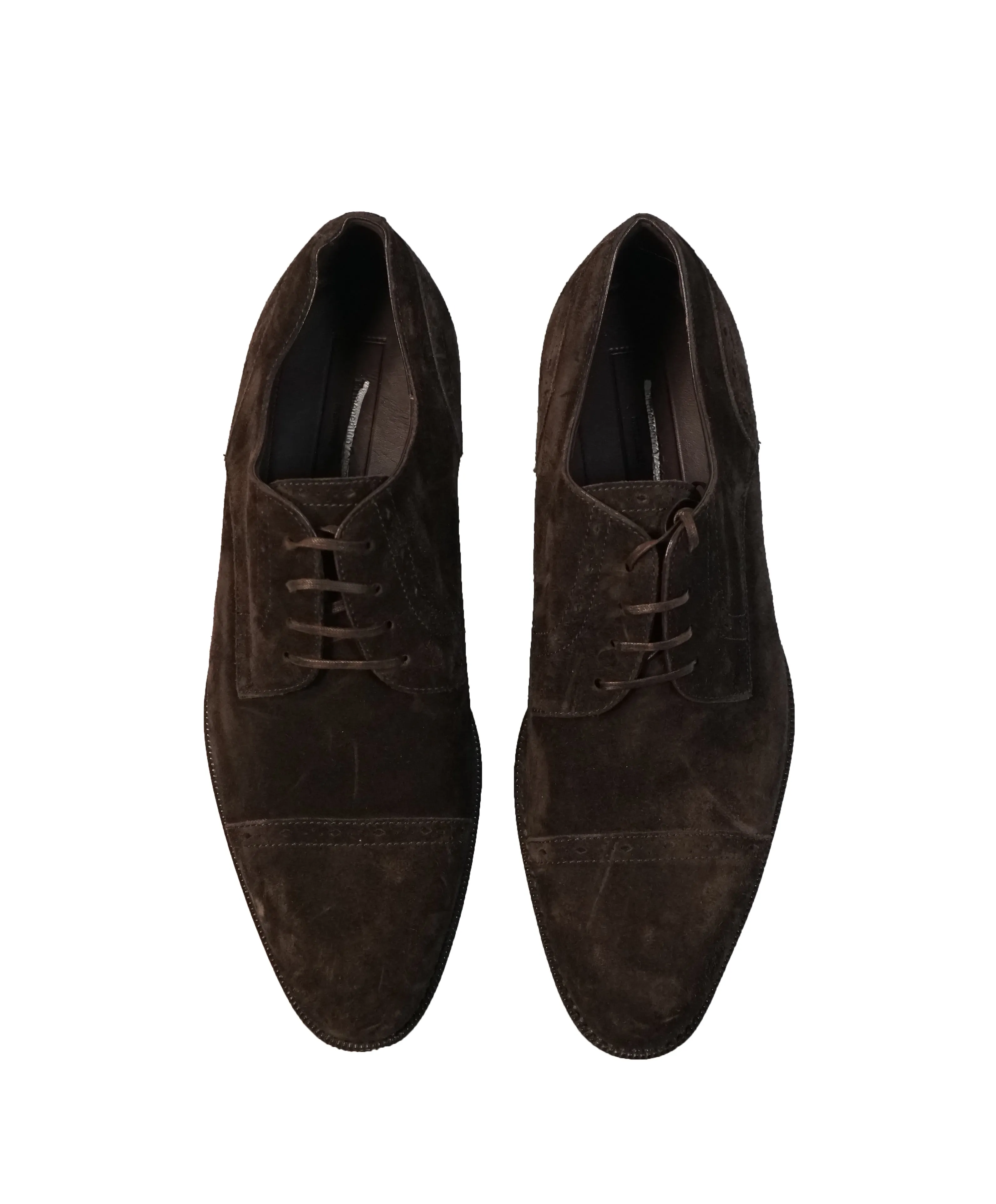 ERMENEGILDO ZEGNA - Brown Suede Round Toe Cap-Toe Oxfords - 8