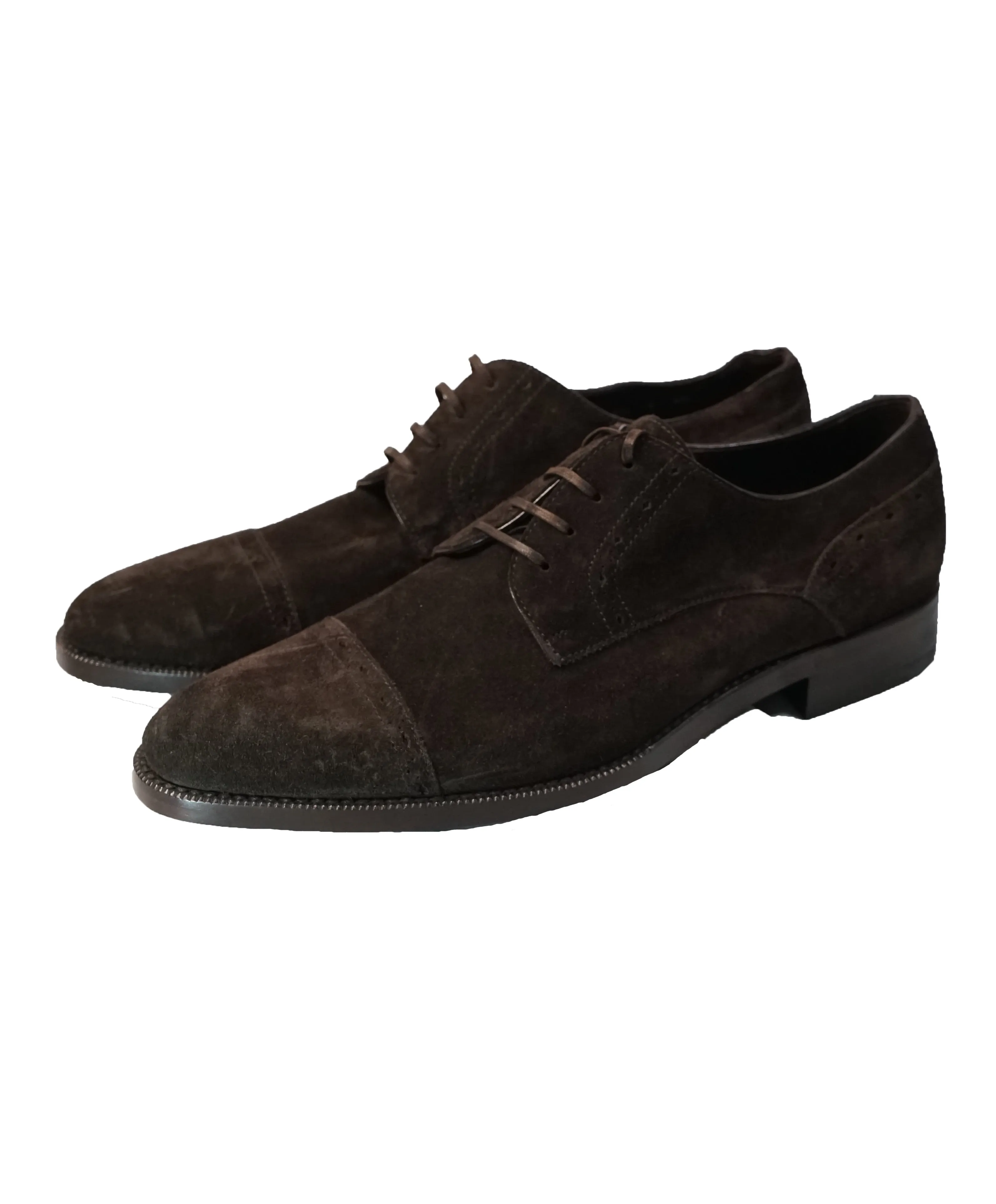 ERMENEGILDO ZEGNA - Brown Suede Round Toe Cap-Toe Oxfords - 8