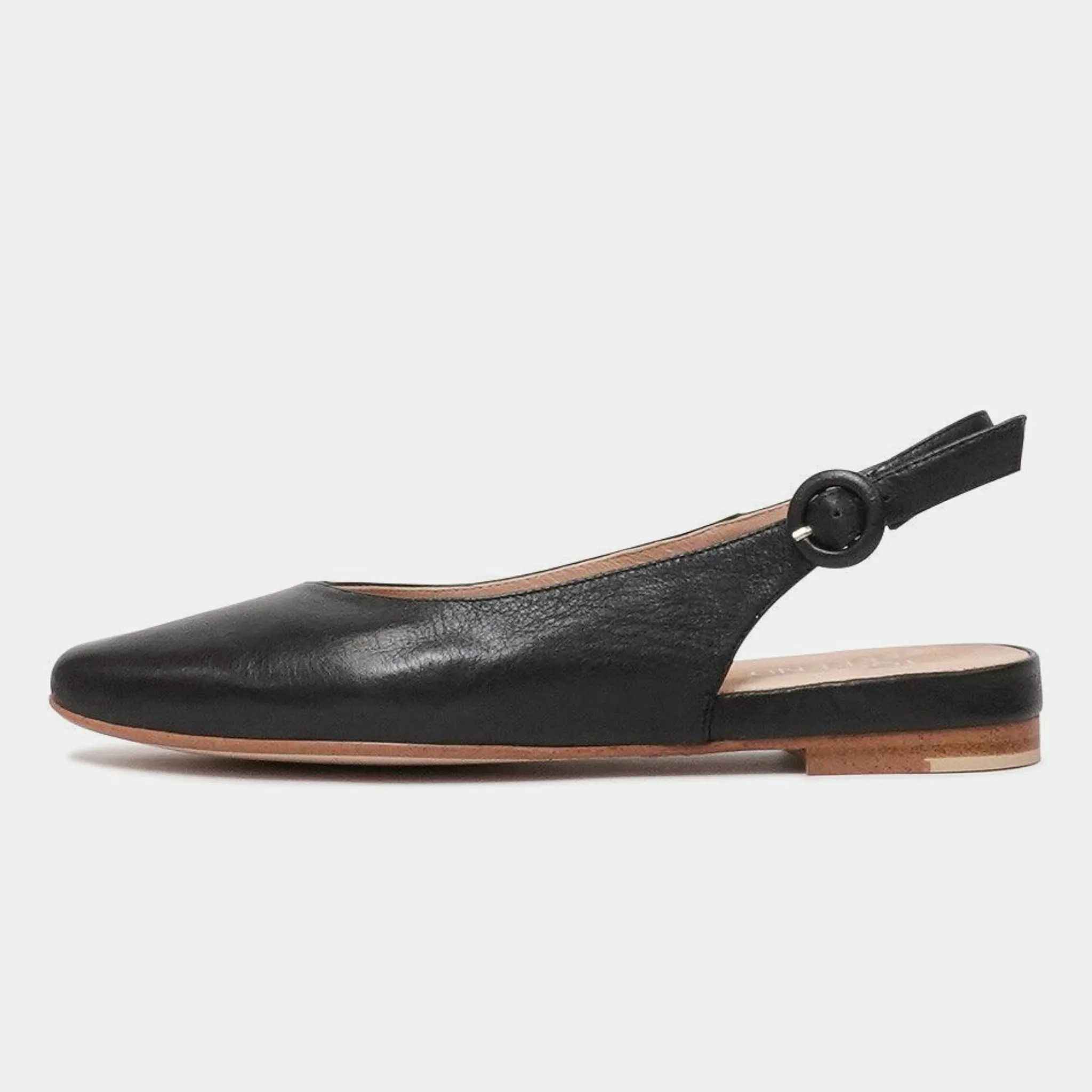 Fairy Black Leather Slingback Flats