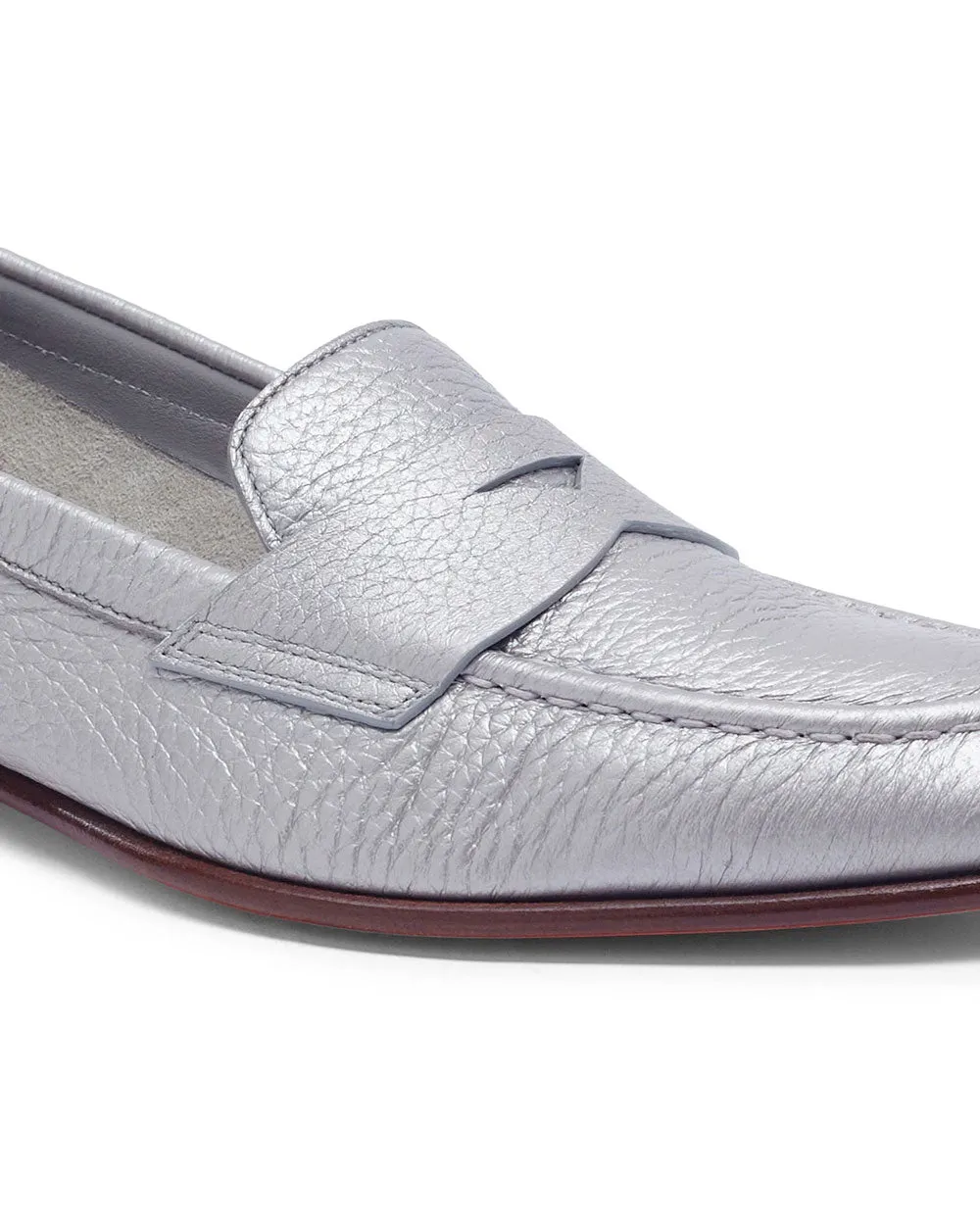 Famed Leather Penny Loafer in Silver