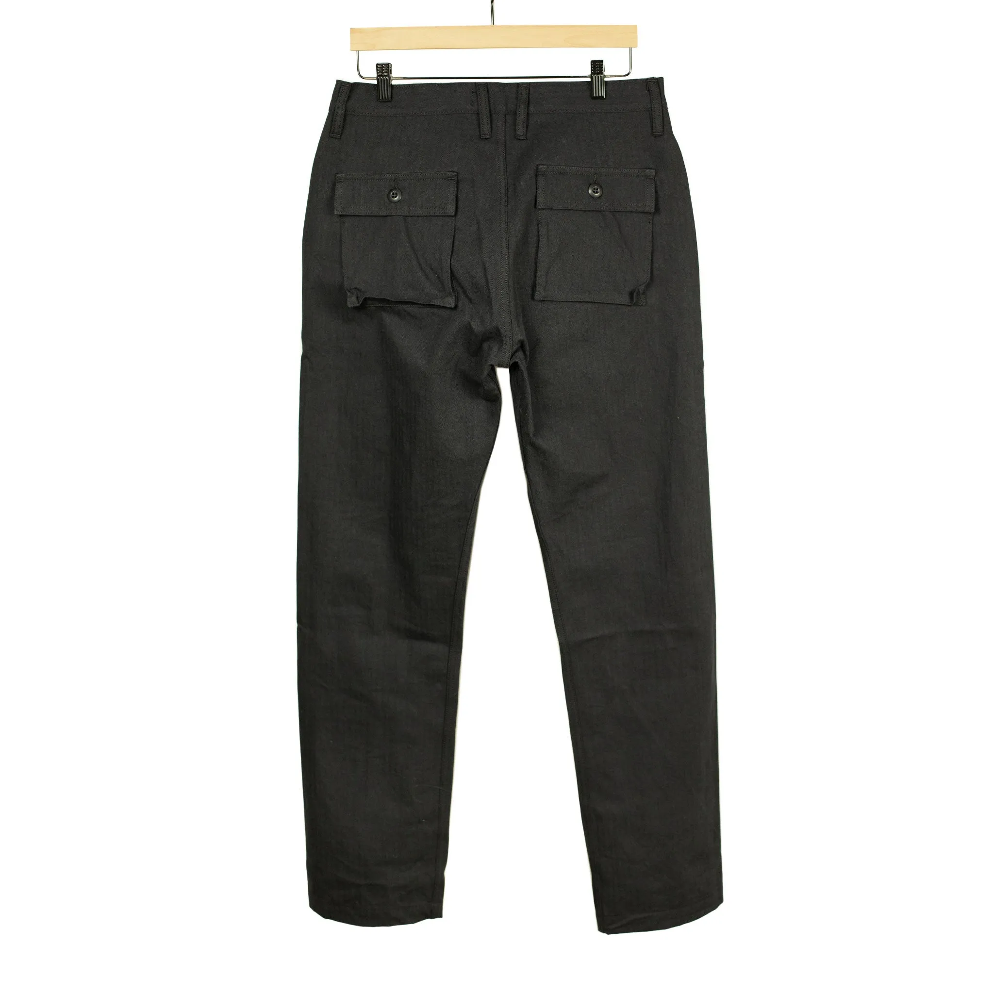 Fatigue pants in washed black herringbone cotton