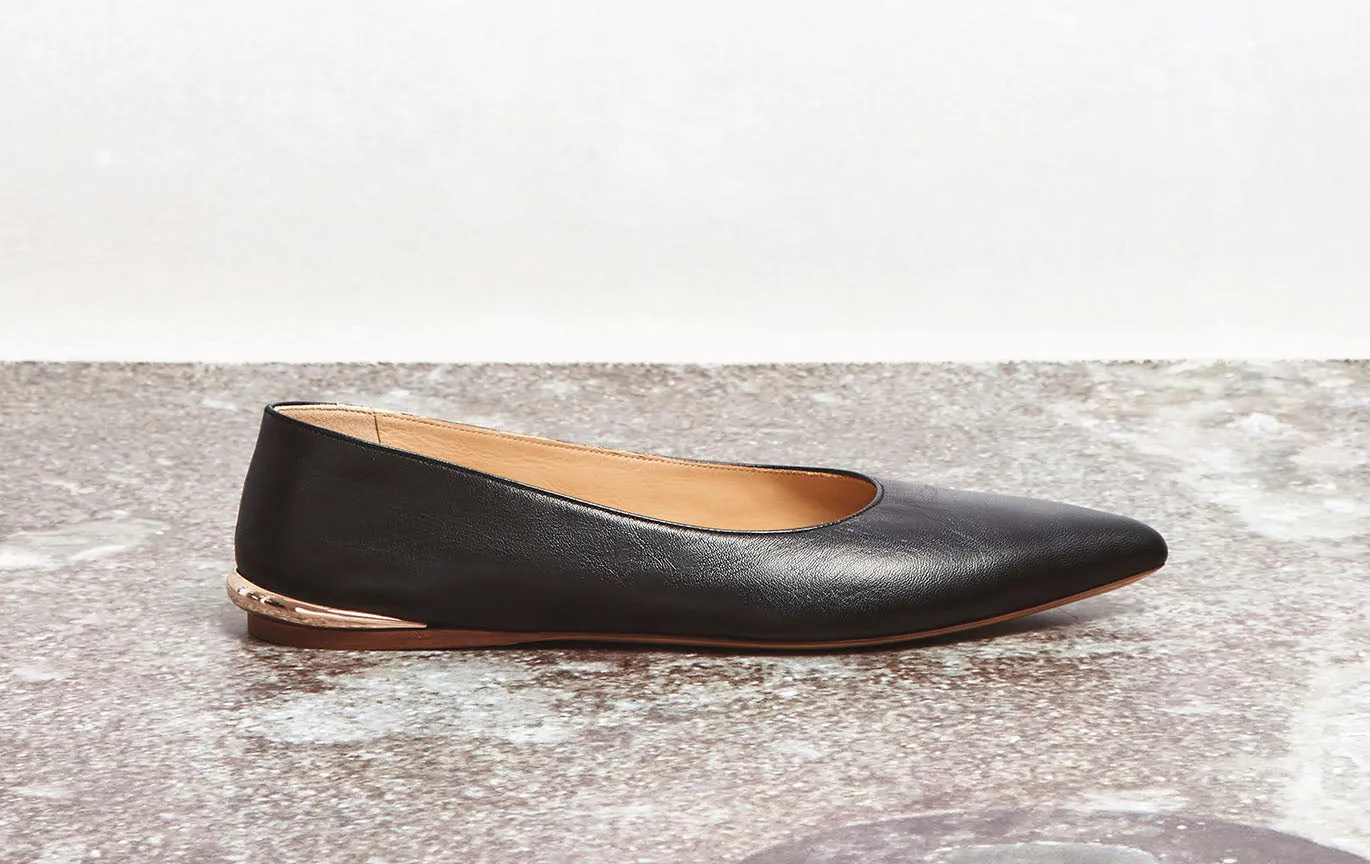 Fleur Ballerina Flat Shoe in Black Nappa Leather