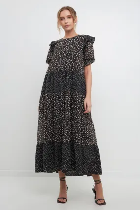 Floral & Dot Print Maxi Dress