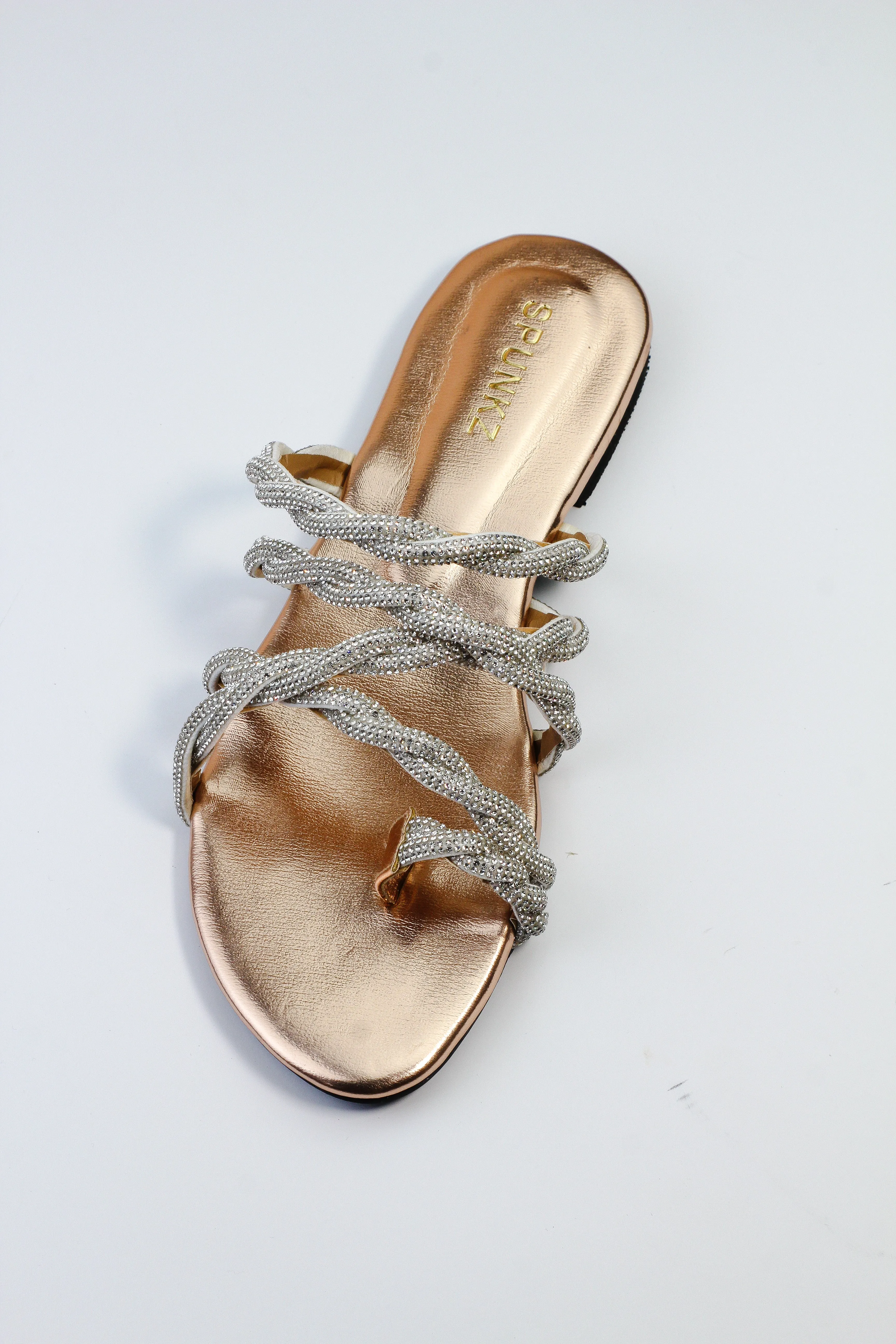 Gini Golden Twisted Shiny Rhinestone Flats Slippers