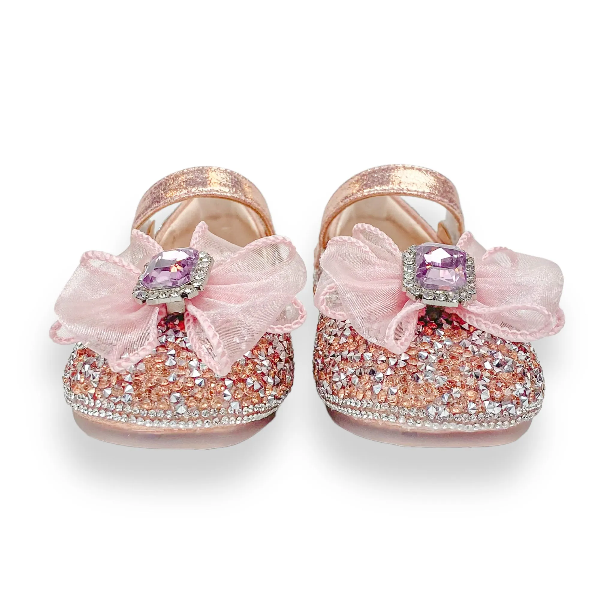 Glitter & Metal Stone Flat Shoes-Pink