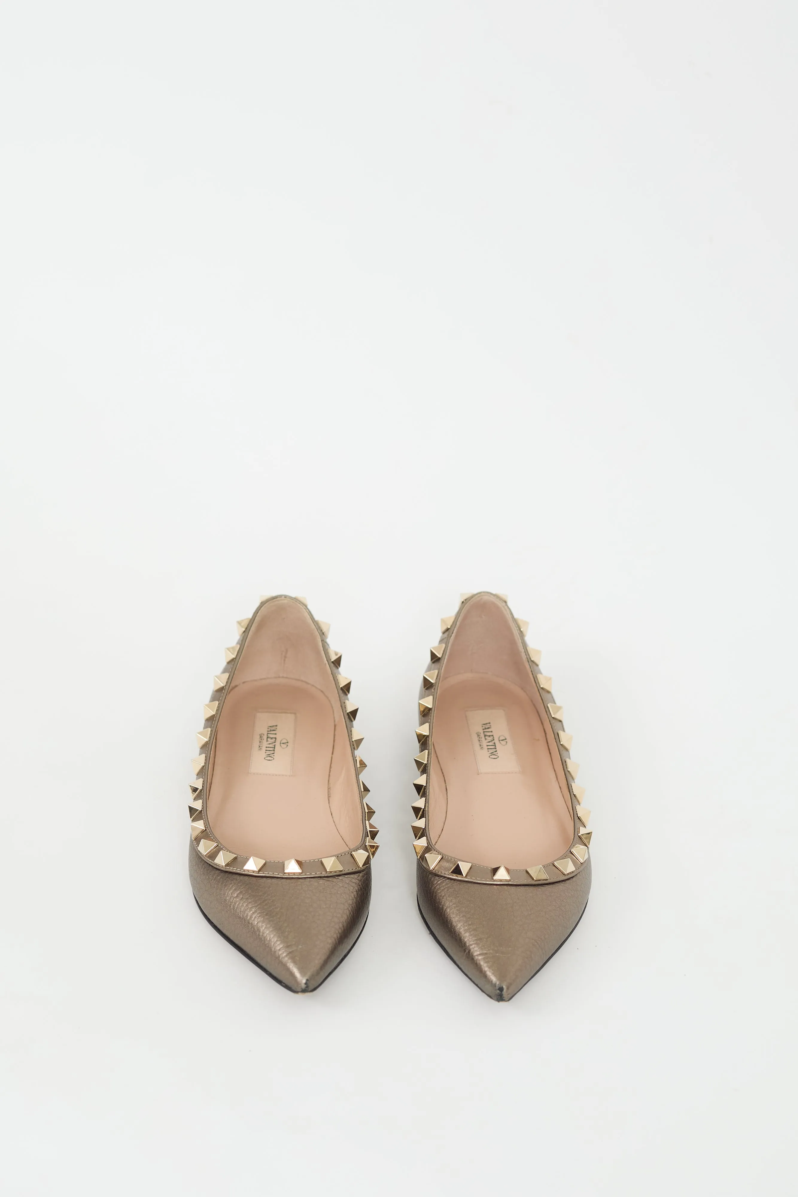 Gold Leather Rockstud Ballet Flat