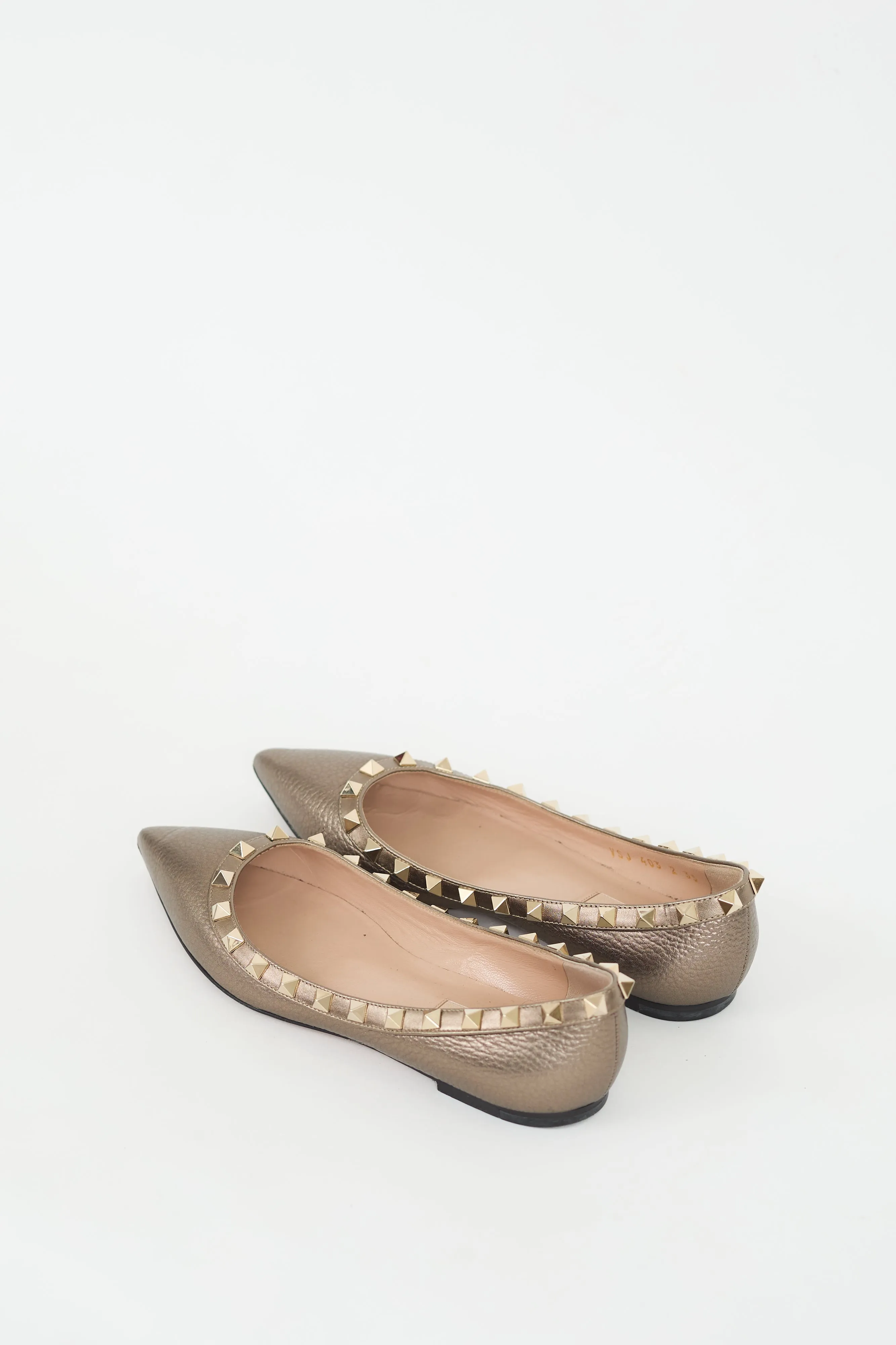 Gold Leather Rockstud Ballet Flat