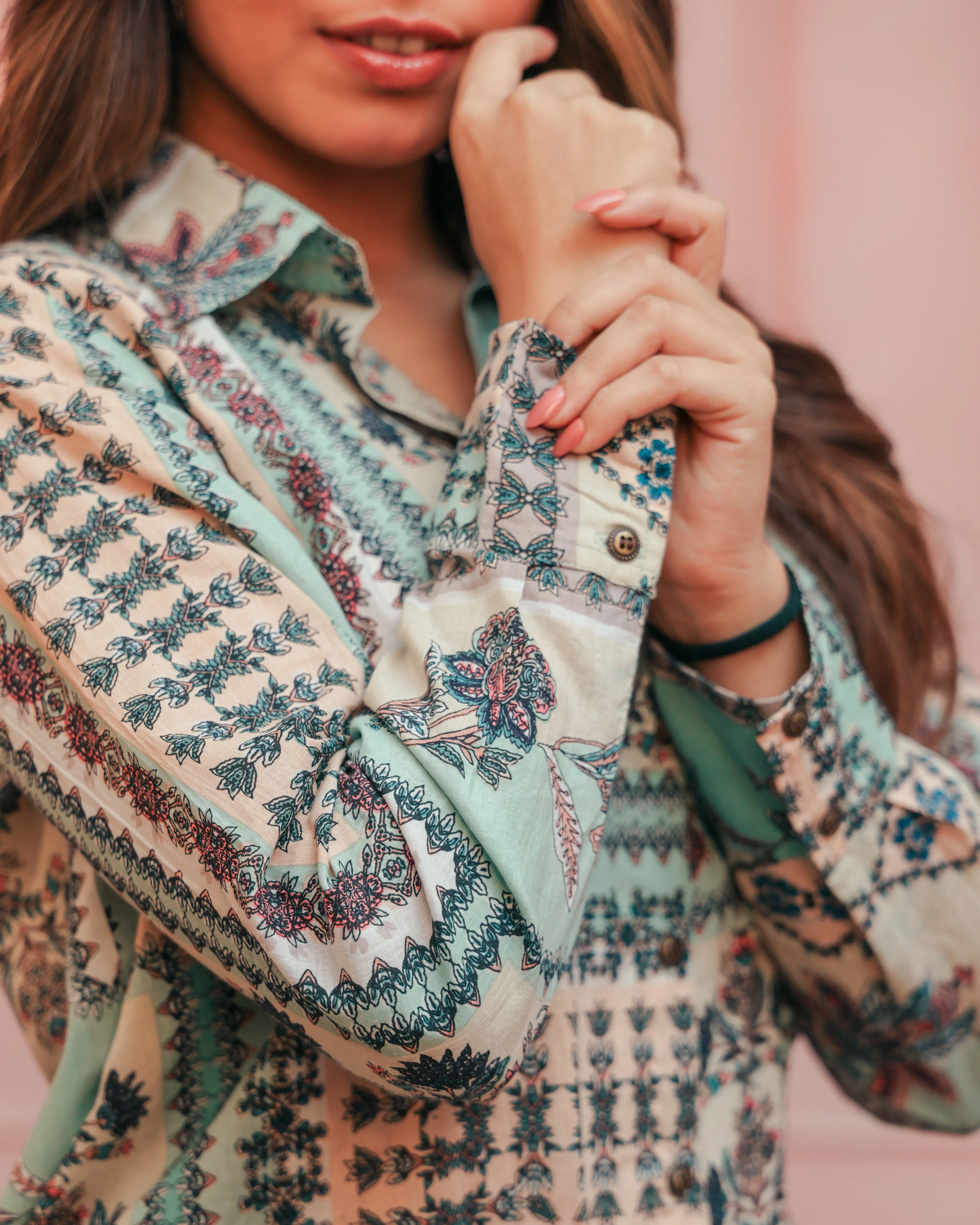 Grey Cotton printed Shirt & Skirt