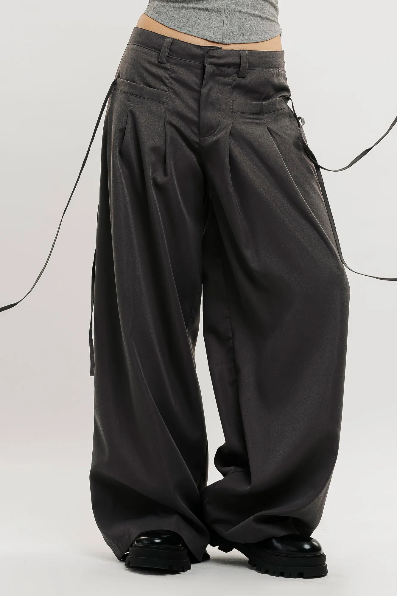 Grey Muave Front Pleated Pants