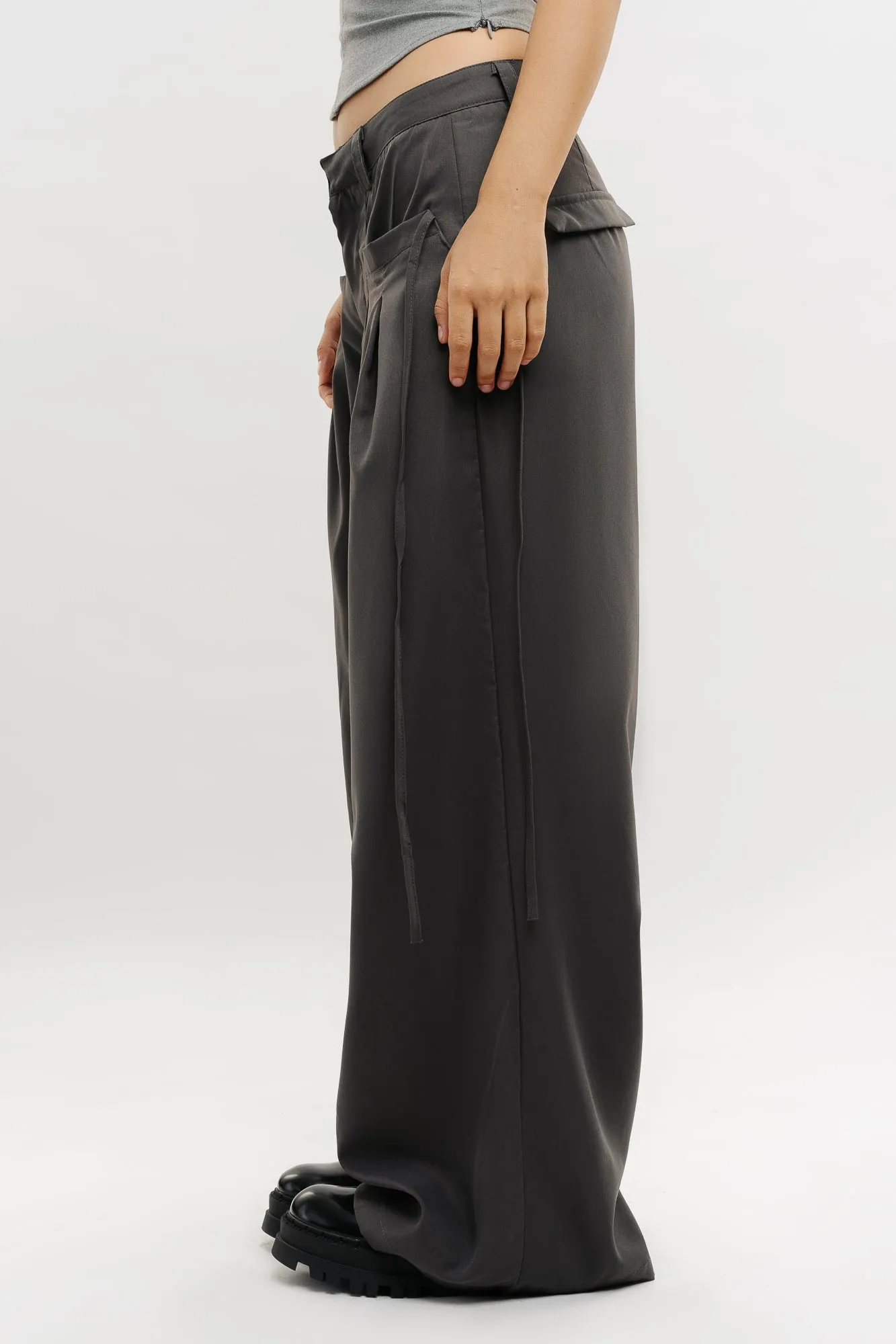 Grey Muave Front Pleated Pants