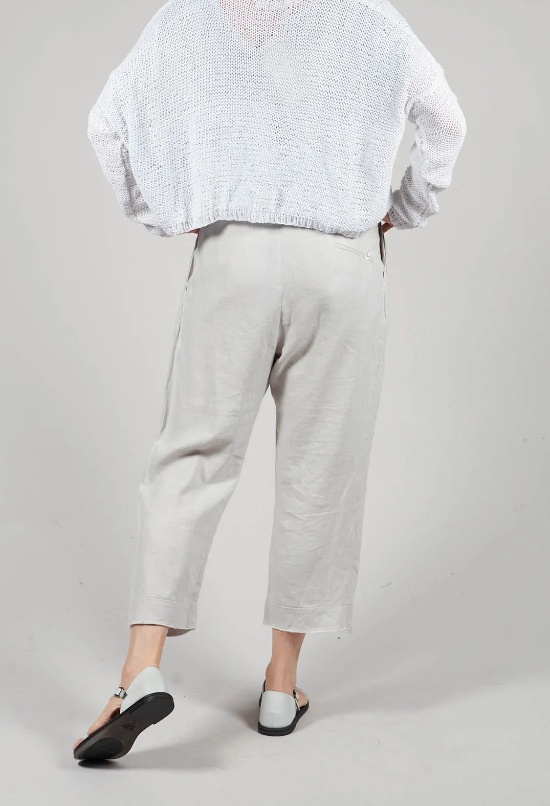 High Waisted Cropped Trousers with Fringed Hem in Grey Original