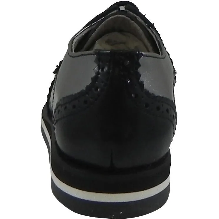 Hoo Shoes Charlie's Boy's Metallic Leather Platform Lace Up Oxford Loafer Shoes Pewter Black