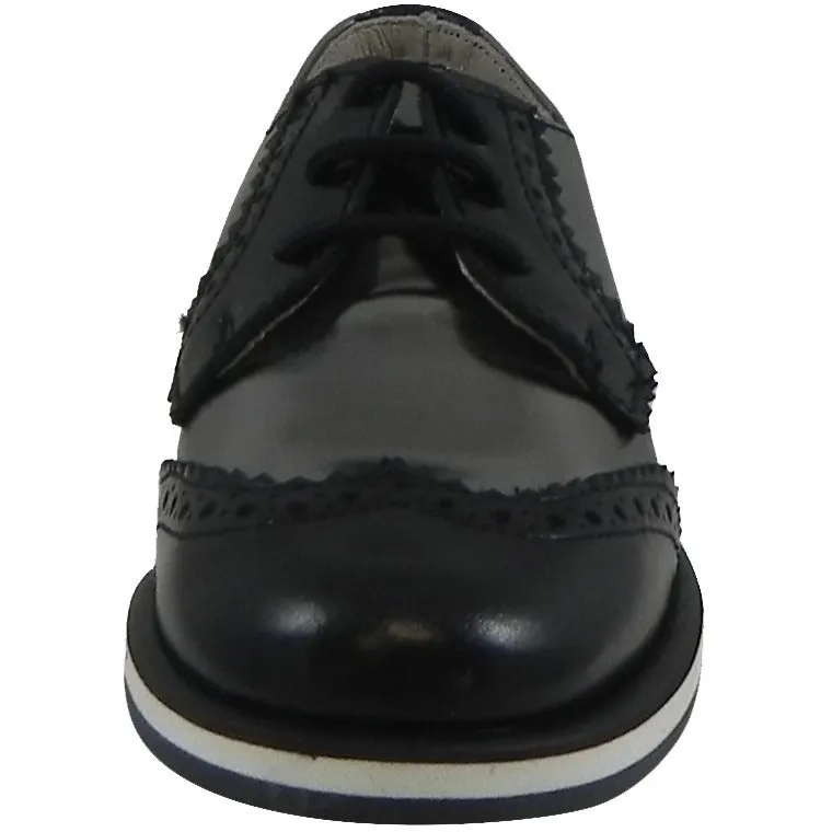 Hoo Shoes Charlie's Boy's Metallic Leather Platform Lace Up Oxford Loafer Shoes Pewter Black