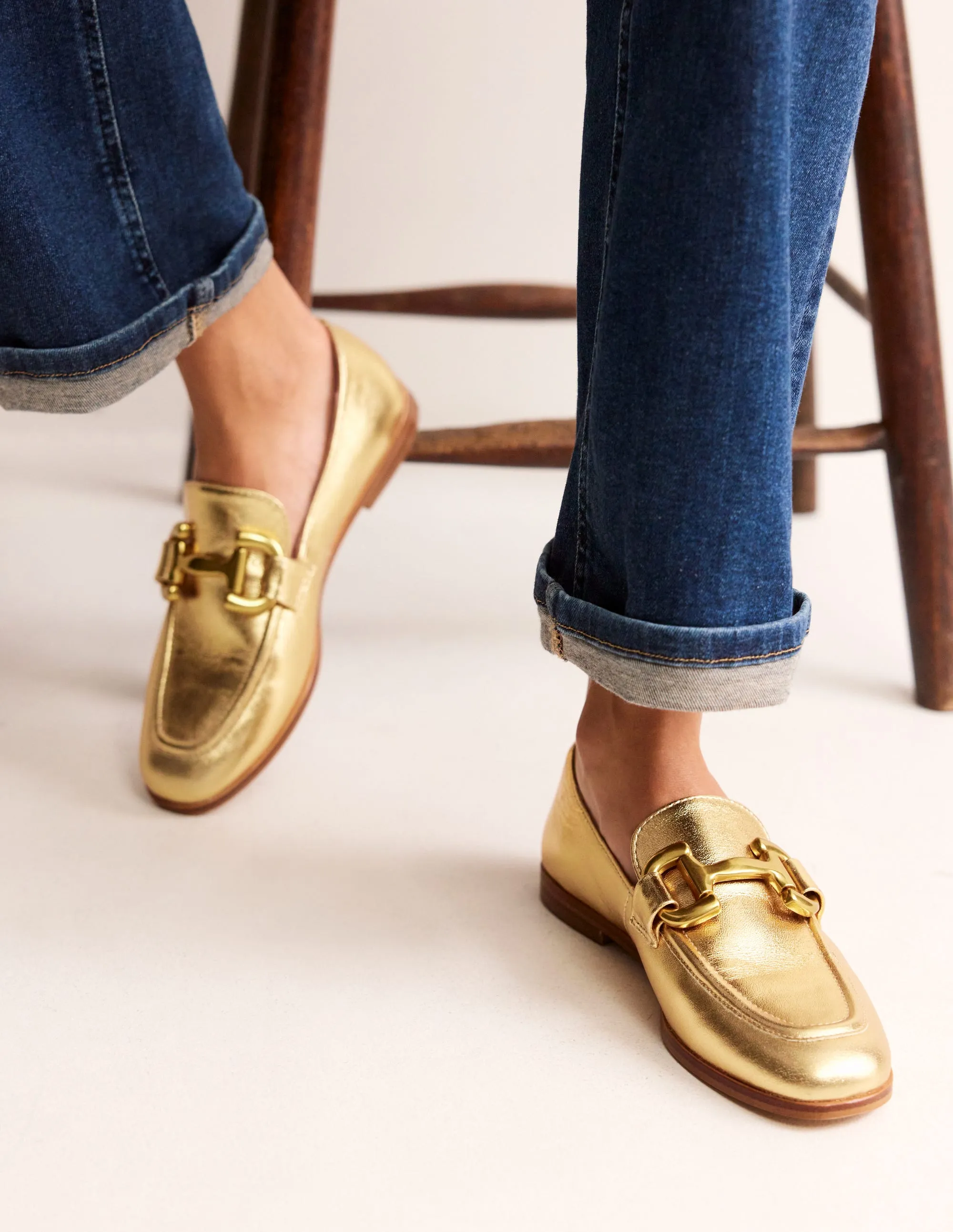 Iris Snaffle Loafers-Gold Leather