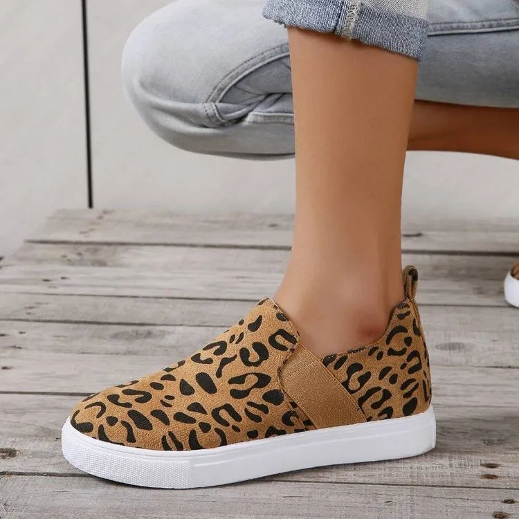 Leopard Loafers Women Elastic Band Design Casual Flat Shoes