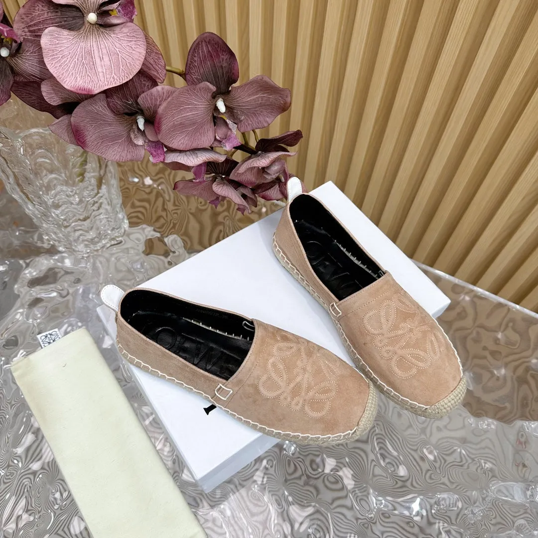 Loew Anagram Espadrille Light Brown Suede Black Calfskin