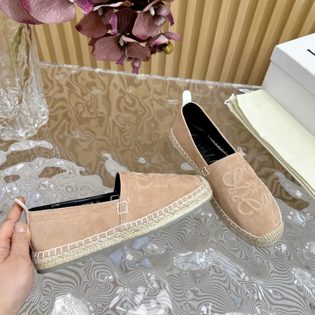 Loew Anagram Espadrille Light Brown Suede Black Calfskin