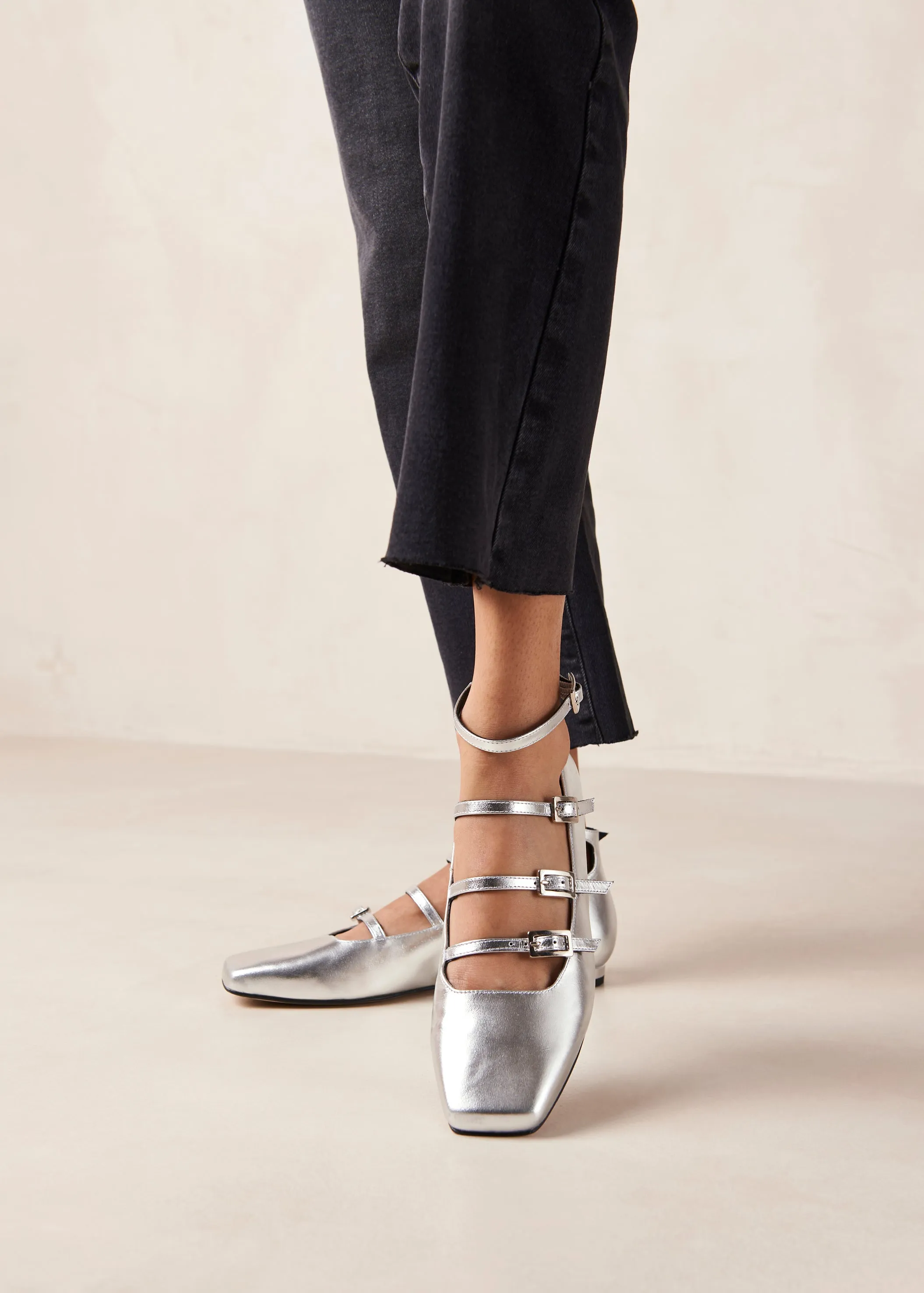 Luke Leather Ballet Flats Shimmer Silver