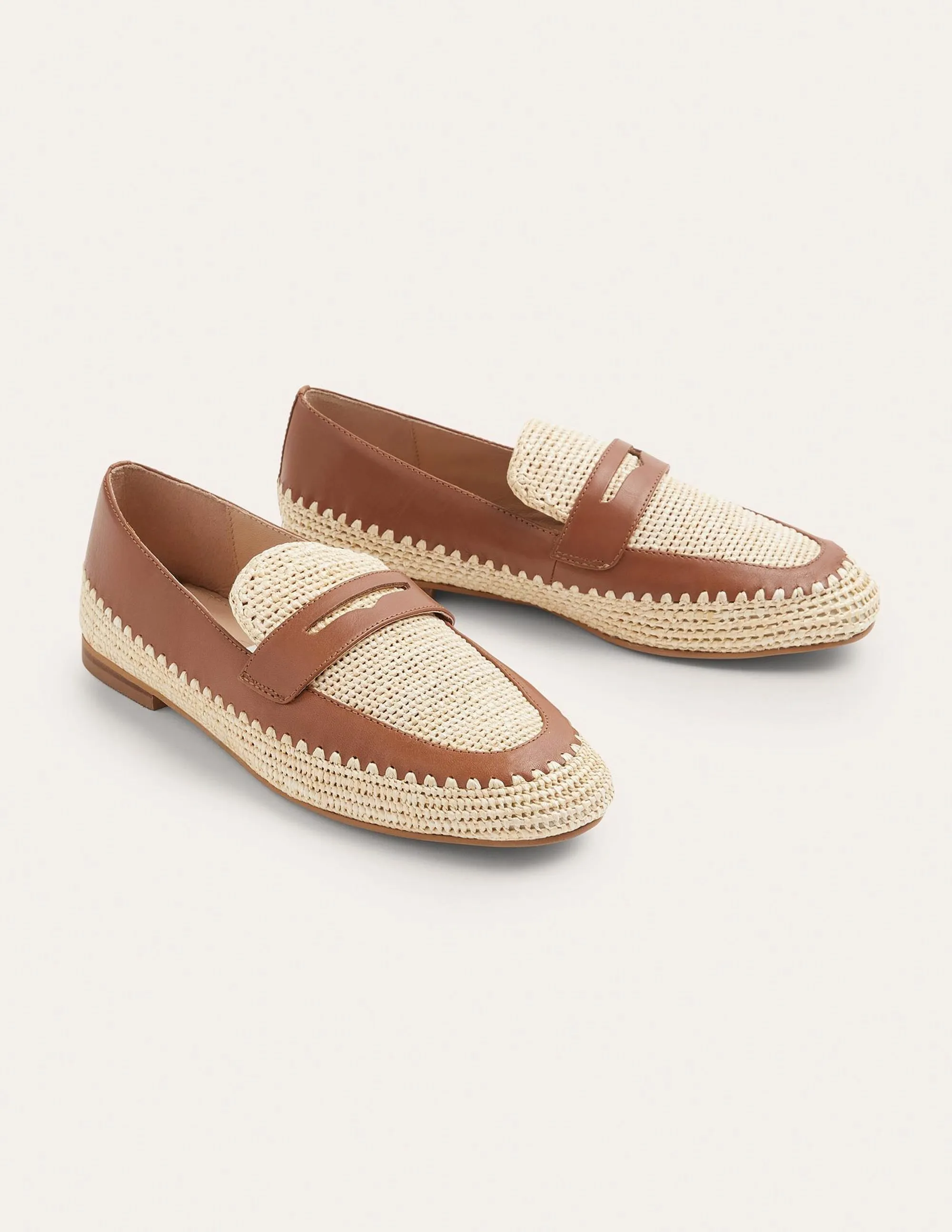 Lydia Raffia Detail Loafers-Tan