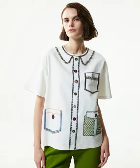 Machka Bead-Embroidered Linen Blend Blouse White