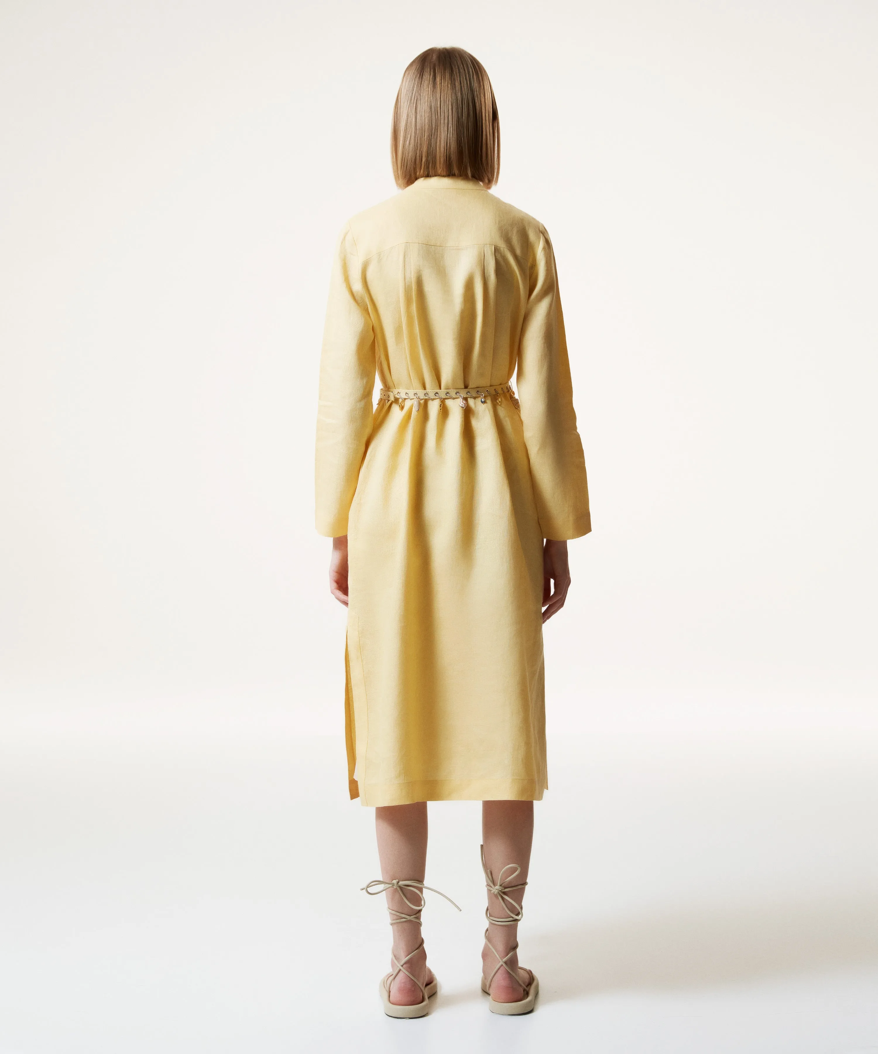 Machka Judge Collar Linen Dress Yellow