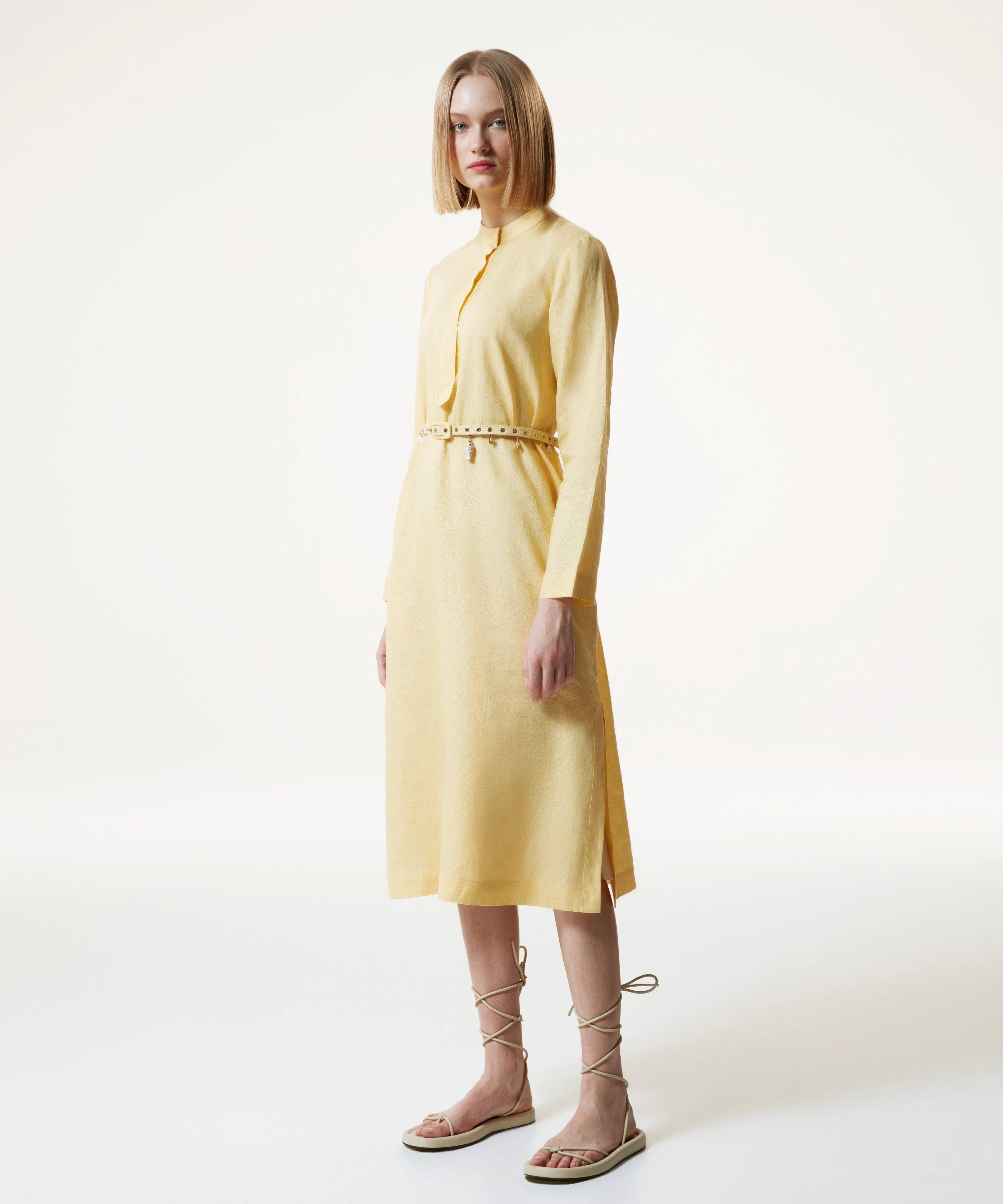 Machka Judge Collar Linen Dress Yellow