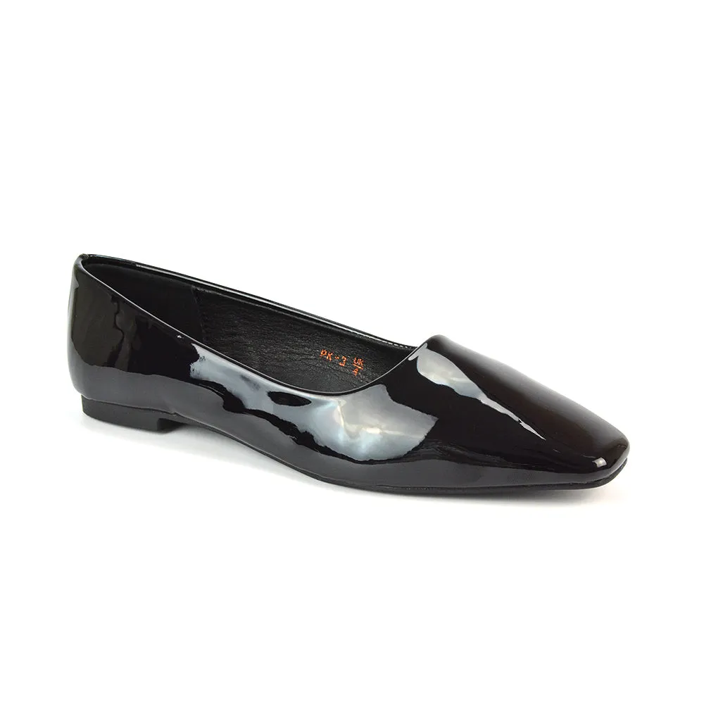 Maci Square Toe Slip on Flat Heel Ballerina Pumps in Silver Metallic