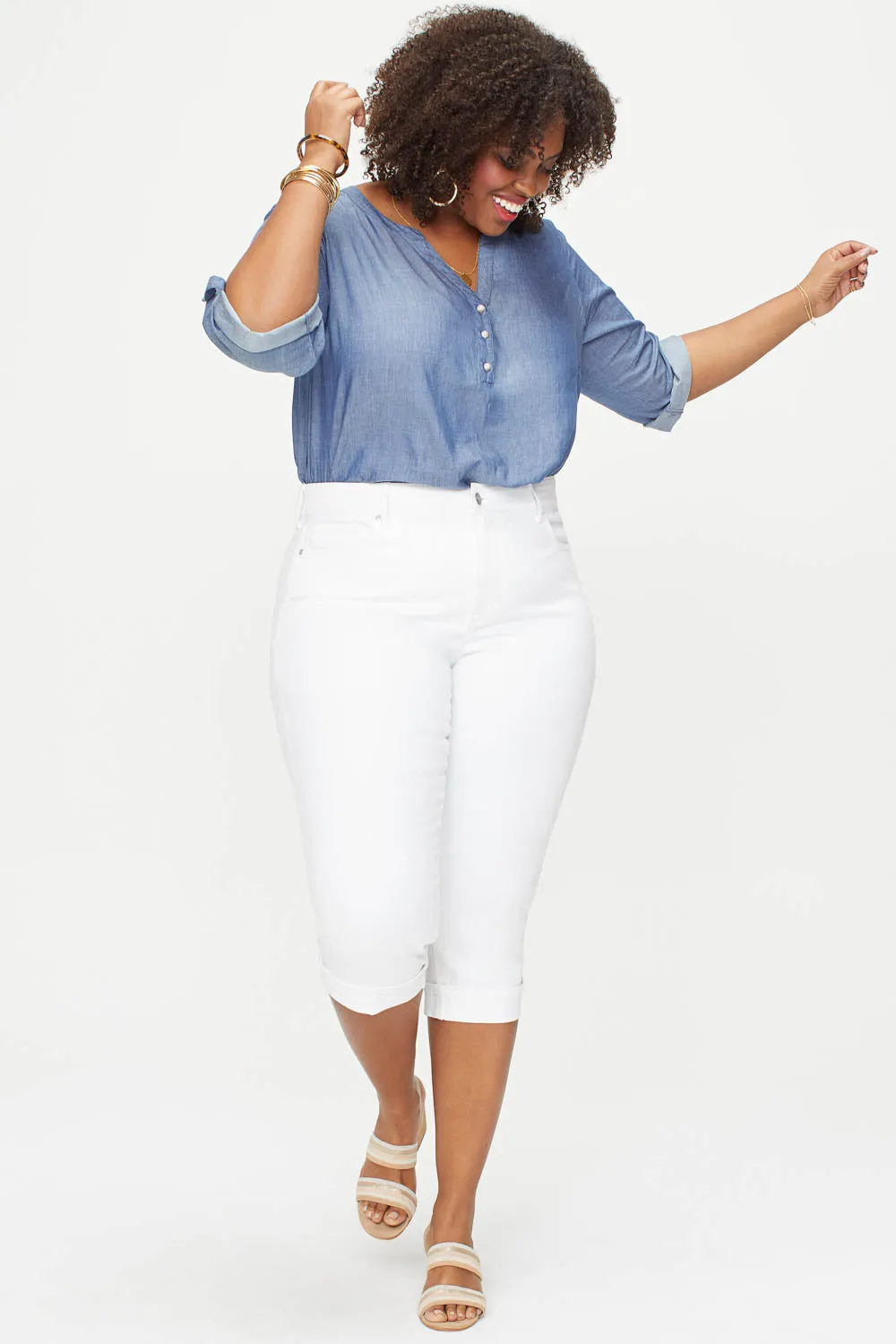 Marilyn Straight Crop Jeans In Plus Size - Optic White