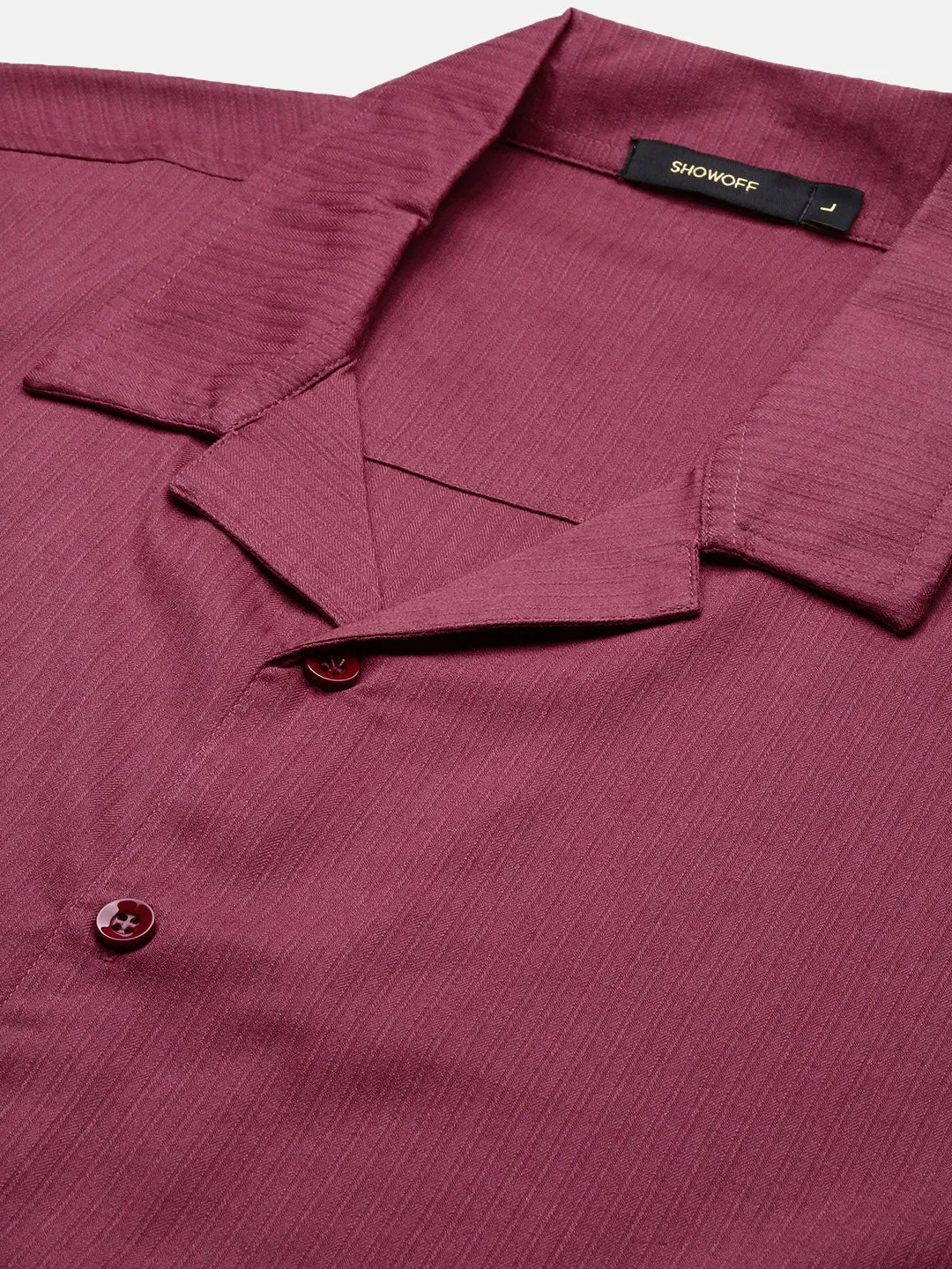 Men Burgundy Cuban Collar Shirt