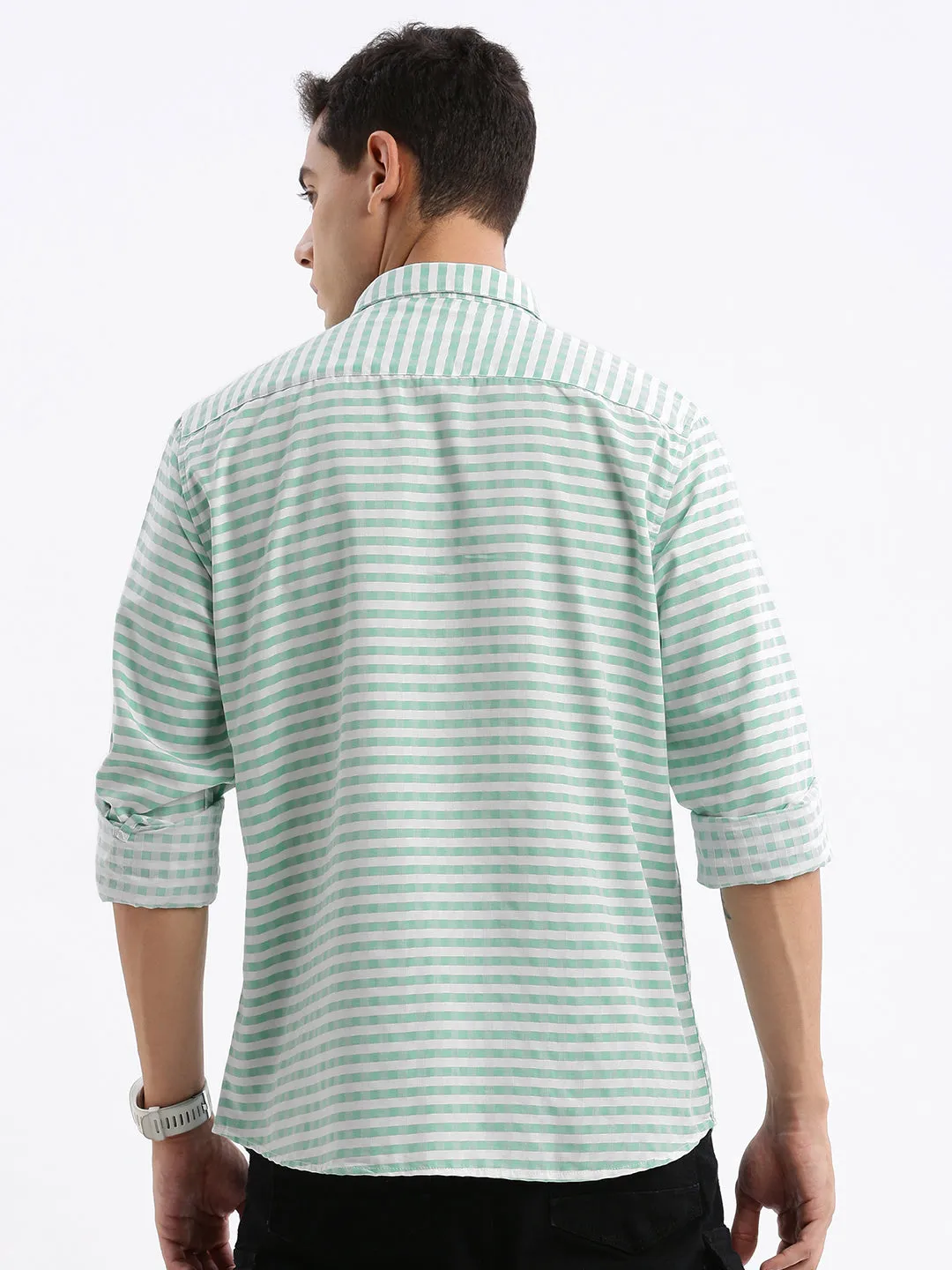 Men Checked Green Slim Fit Shirt