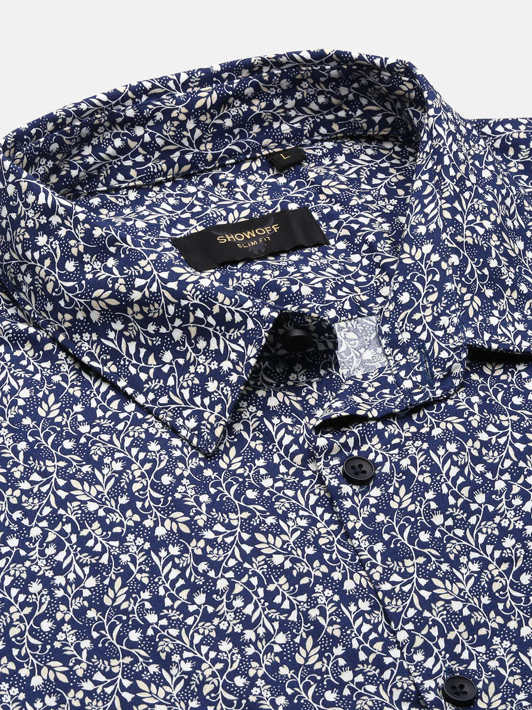 Men Navy Blue Micro Print Slim Fit Shirt