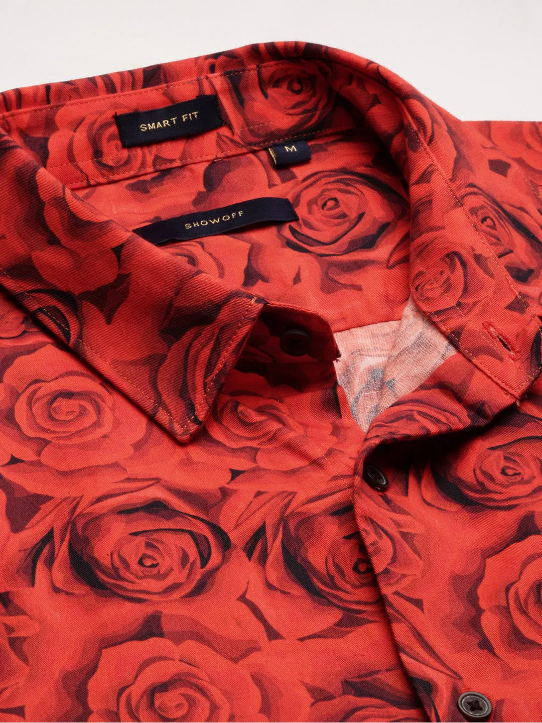 Men Spread Collar Floral Red Casual Shirt