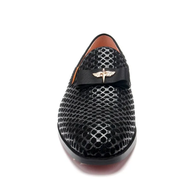 Metal Appliques Geometric Black Leather Loafers