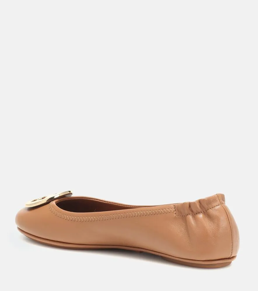 Minnie Travel Tory Burch Leather Flats, Brown