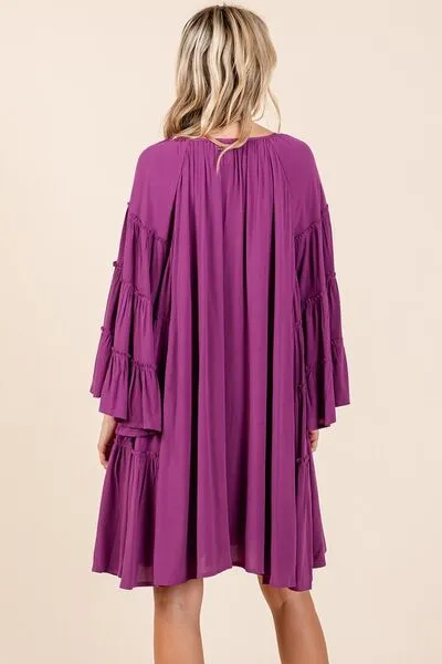 Mittoshop Frill Tie Neck Bell Sleeve Dress