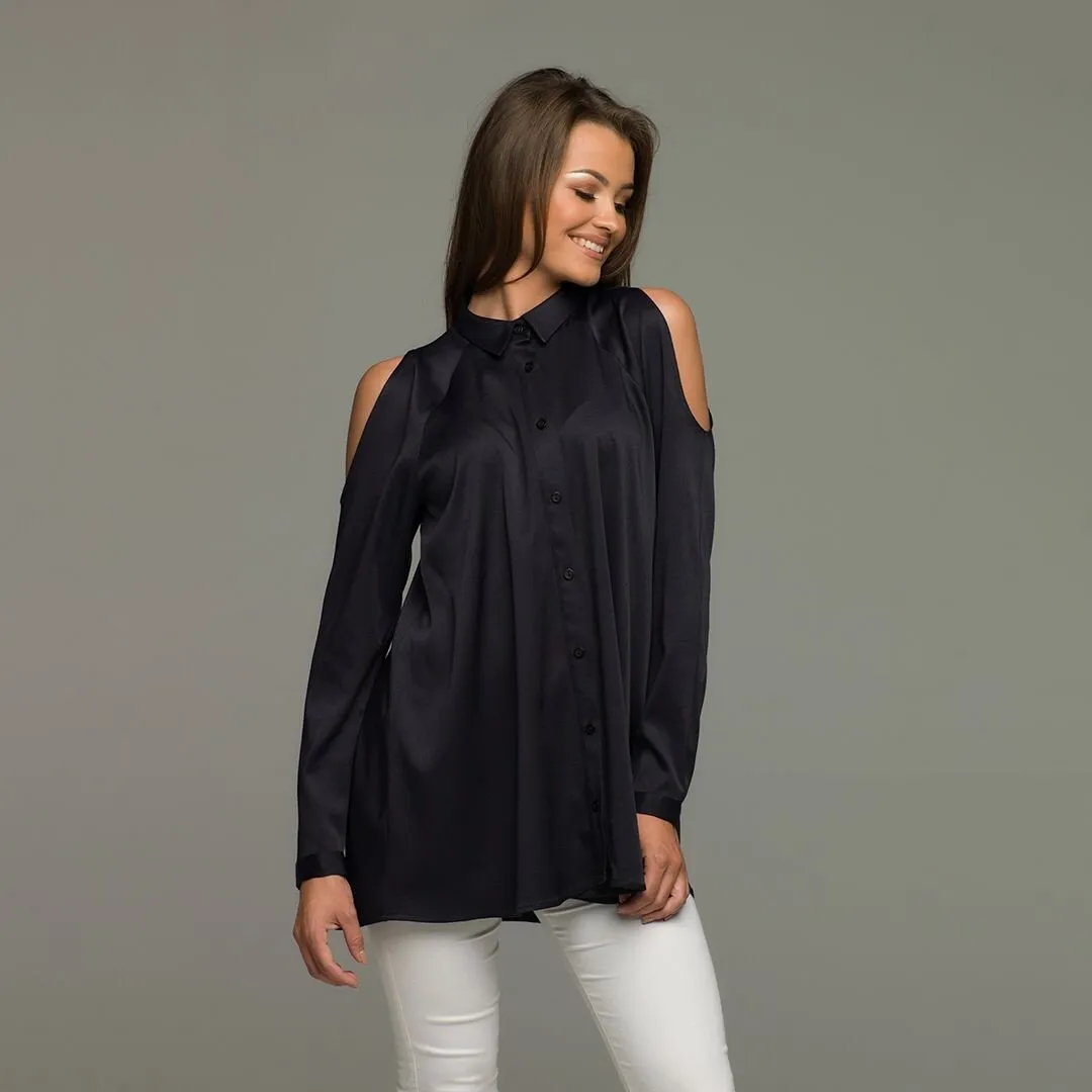 NAVY PEEP COLD SHOULDER - CT005