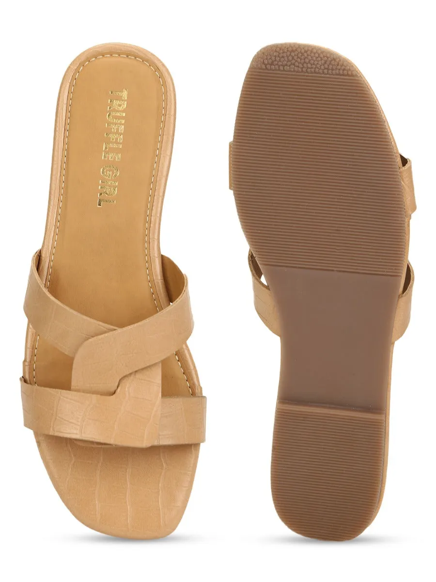 Nude Croc PU Slip Ons