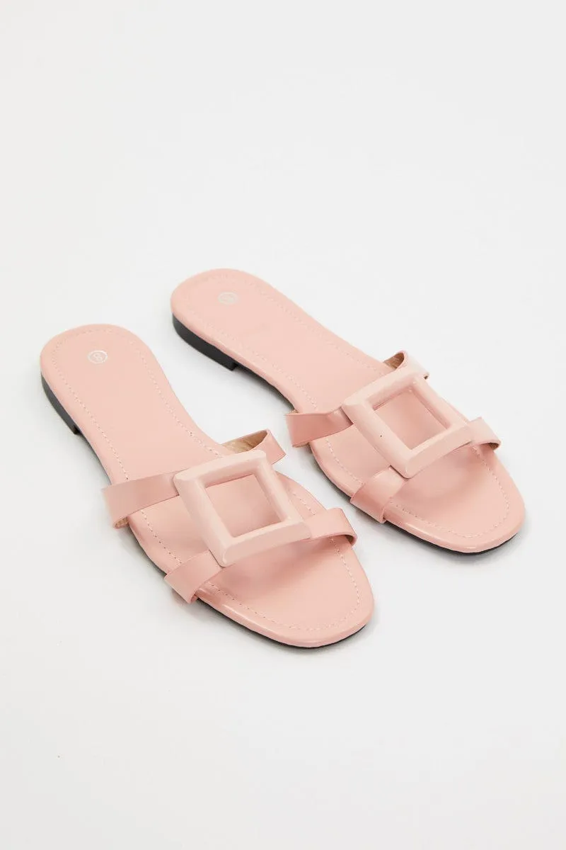 Pink Cut Out Detail Flat Slides