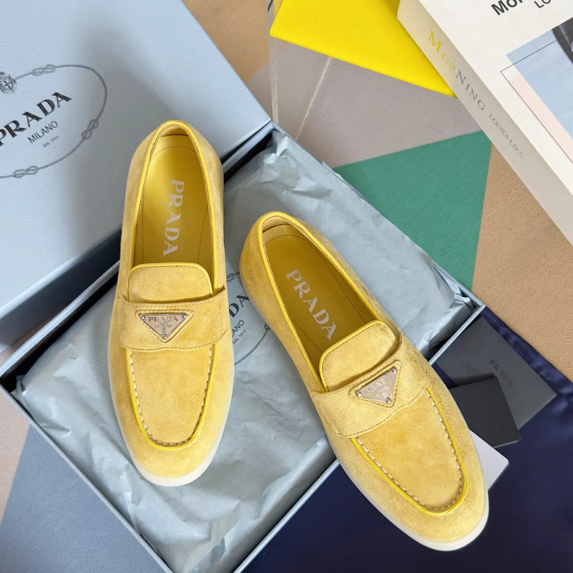 Pra Yellow Suede Leather Loafers 25mm Rubber Sole