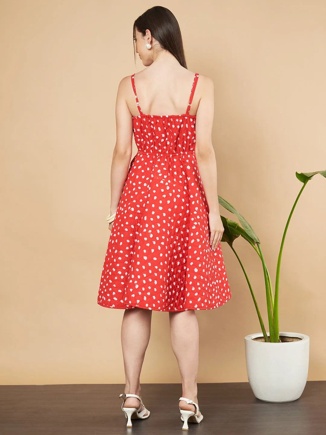 Premium Polka Dot Quilted Fit-and-Flare Dress For Women