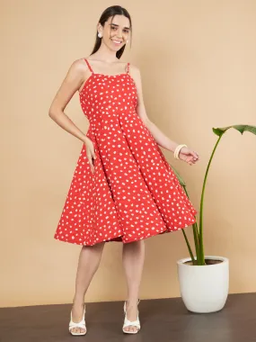 Premium Polka Dot Quilted Fit-and-Flare Dress For Women