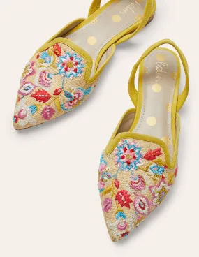 Raffia Embroidered Flats-Natural