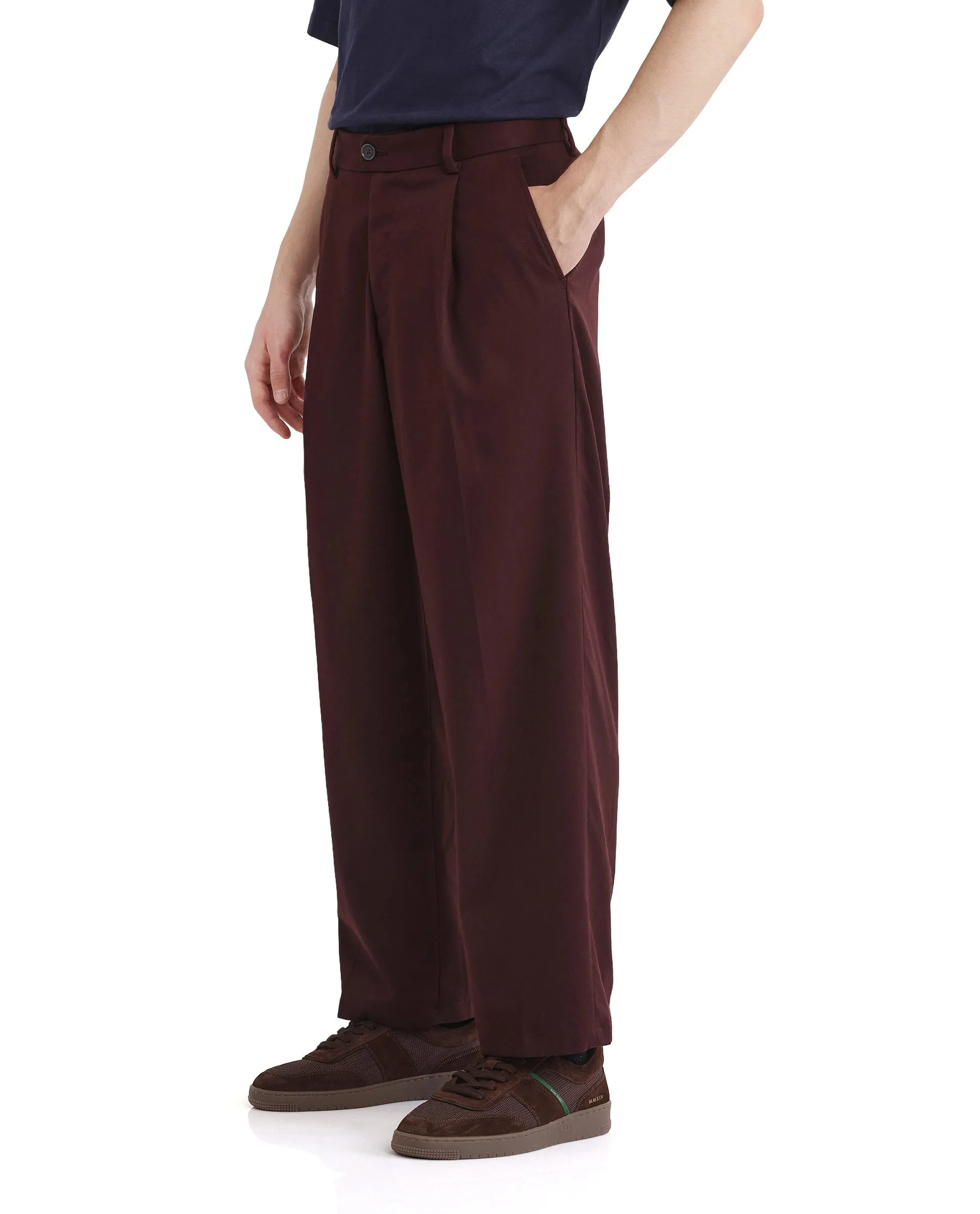 Rare Rabbit Men's Brelint Maroon Cotton Blend Fabric Plain Trouser