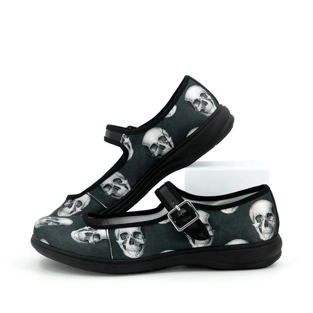 Realistic Skull Satin Mary Jane Flats